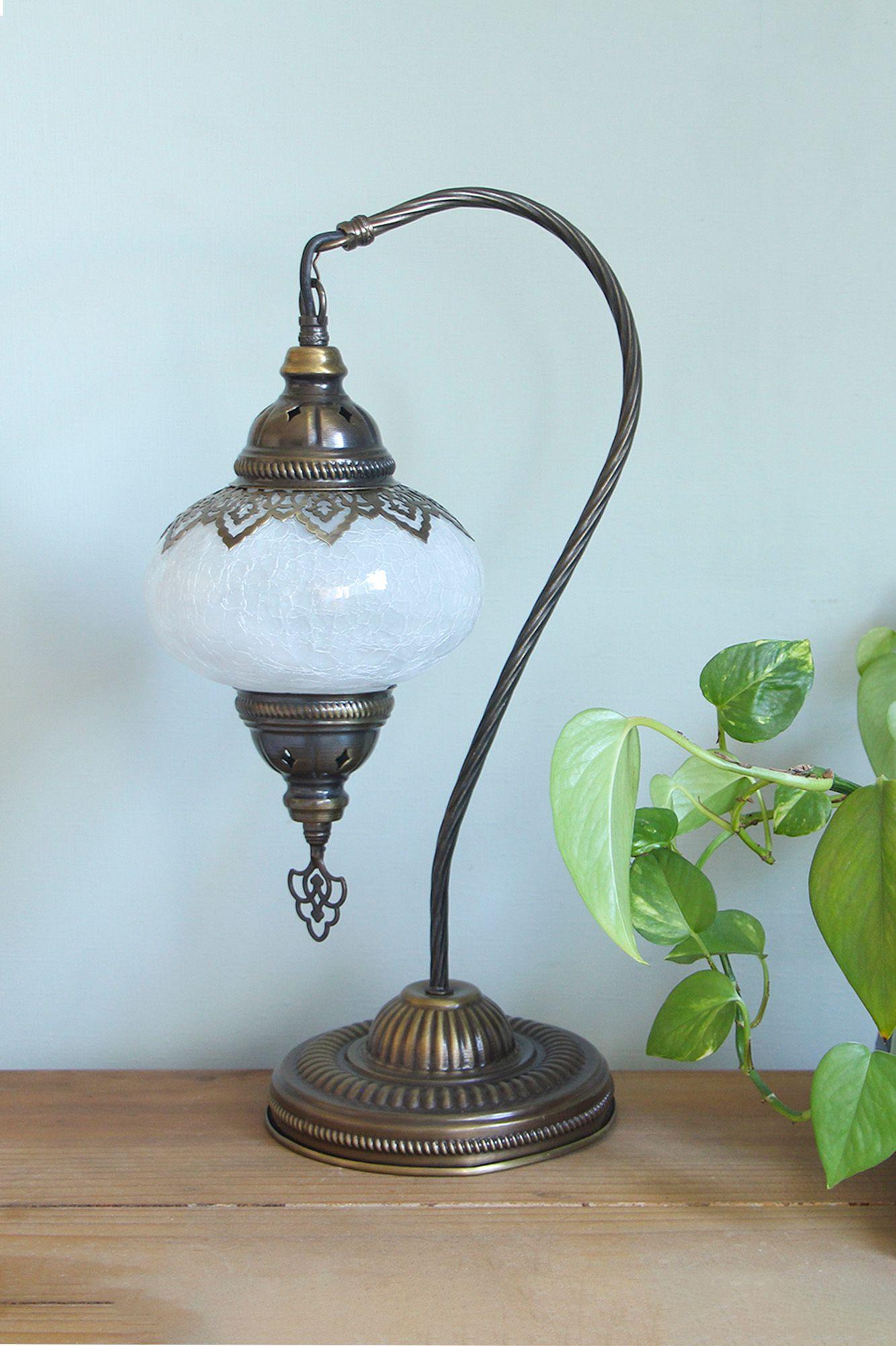 Lámpara turca cisne M craquelada blanca-4