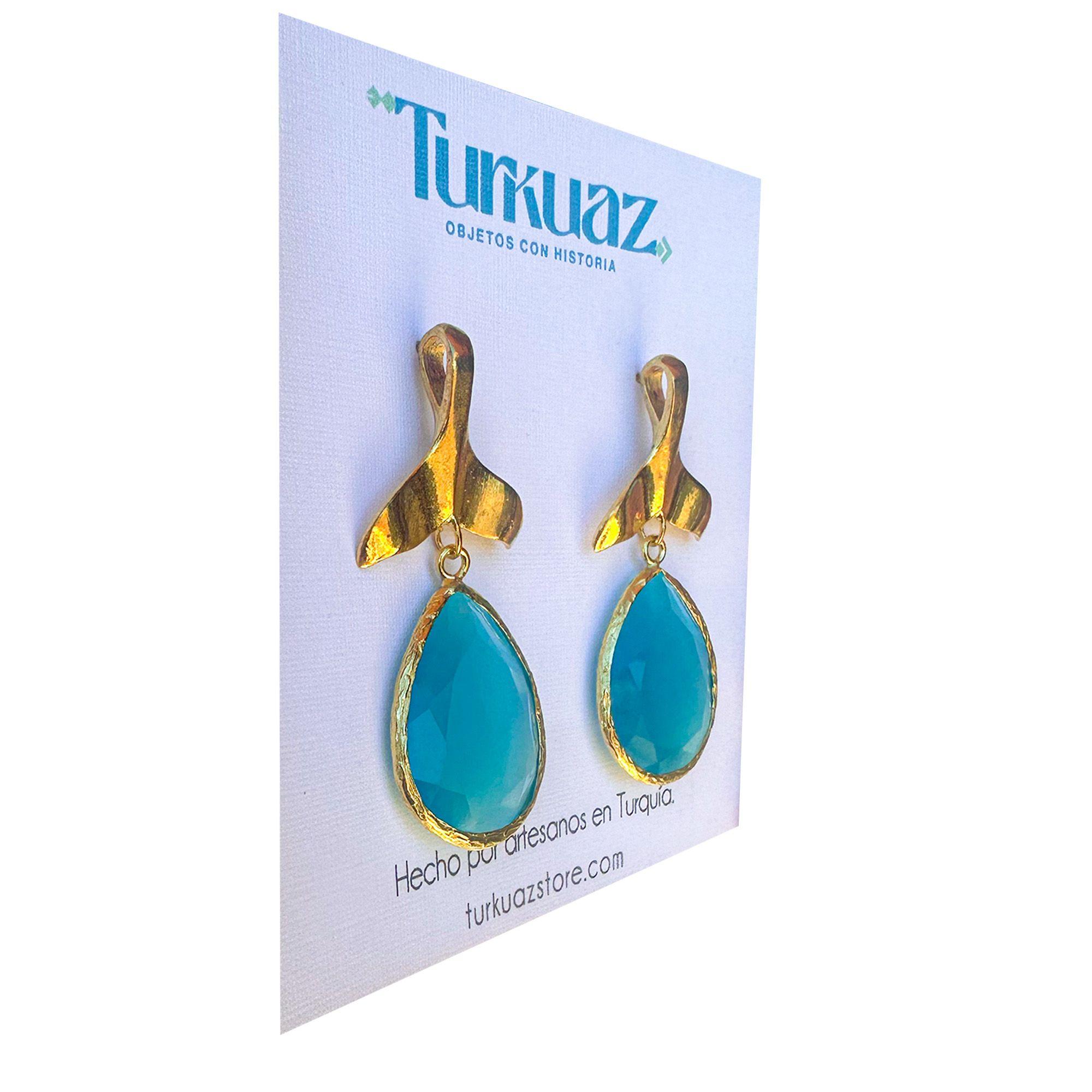 Aros Cola de ballena Turquesa - Baño de oro 22k-2