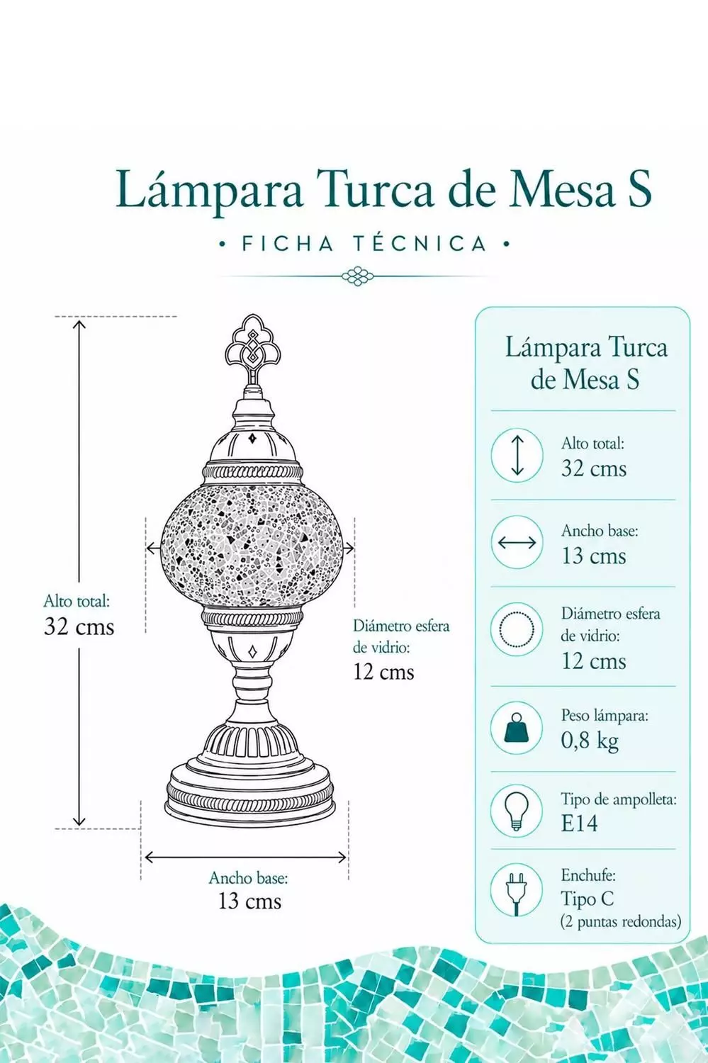 Lámpara turca de mesa S Estrella blanca + ampolleta-2