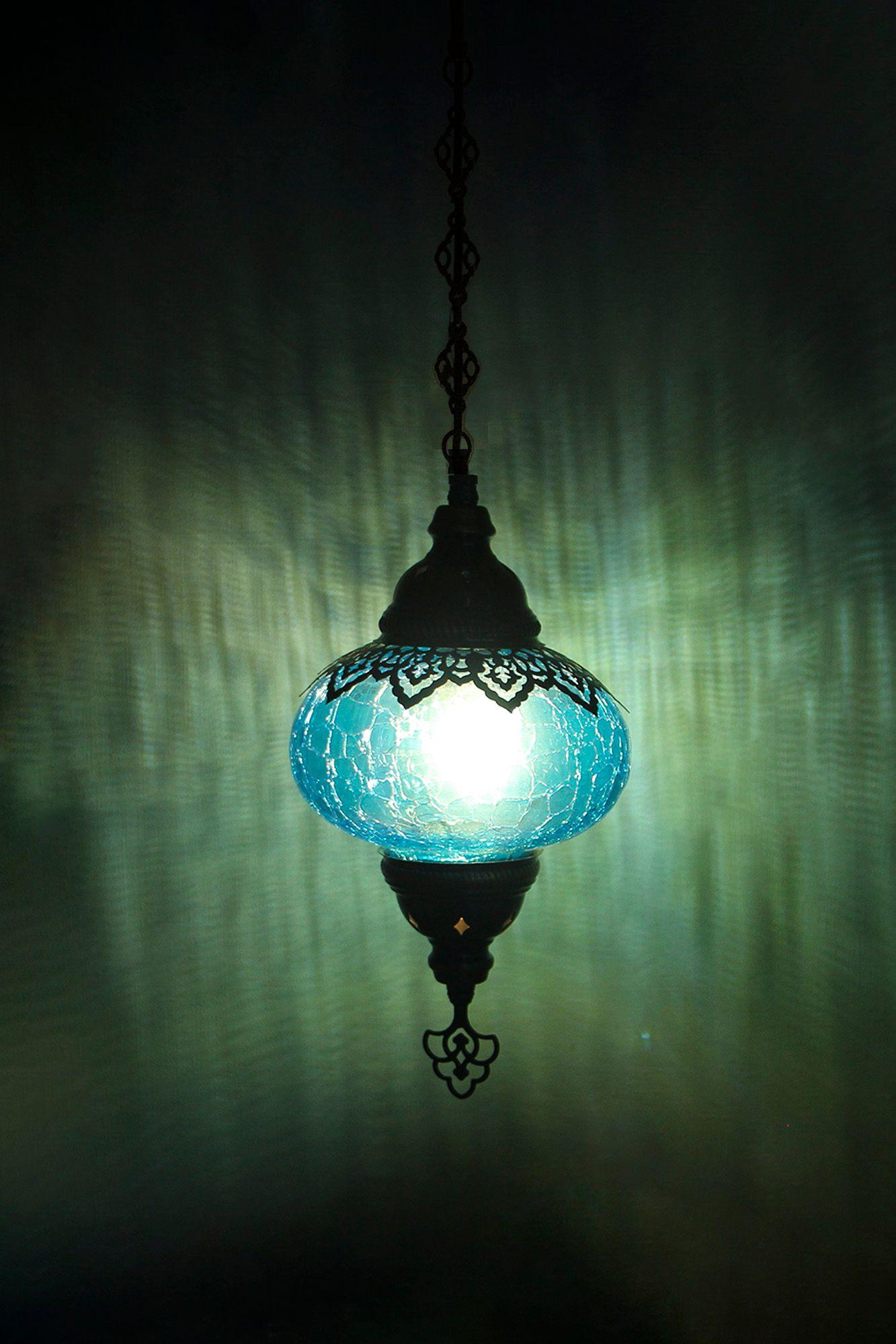 Lámpara turca colgante M craquelada azul-2