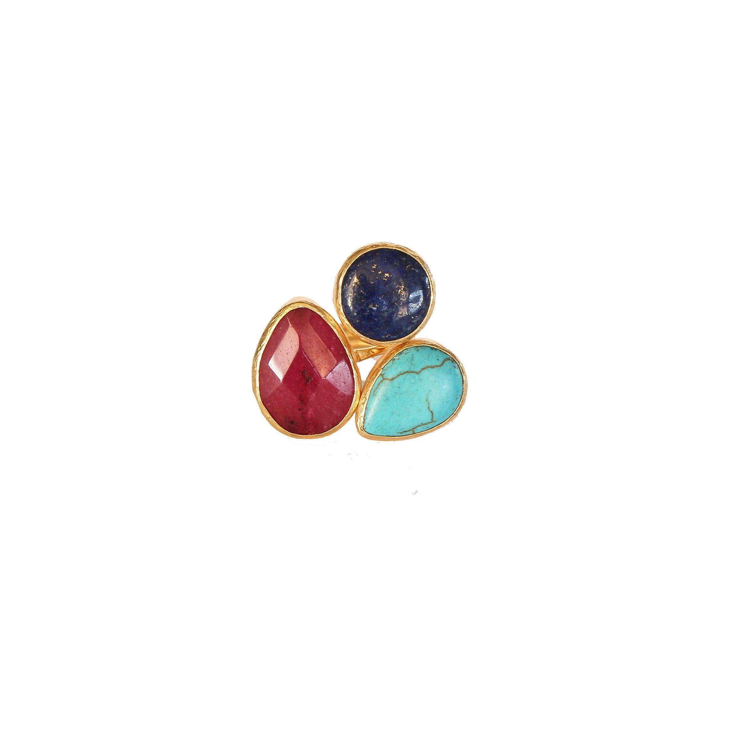 Anillo ajustable turco triple turquesa ágata y onix-1