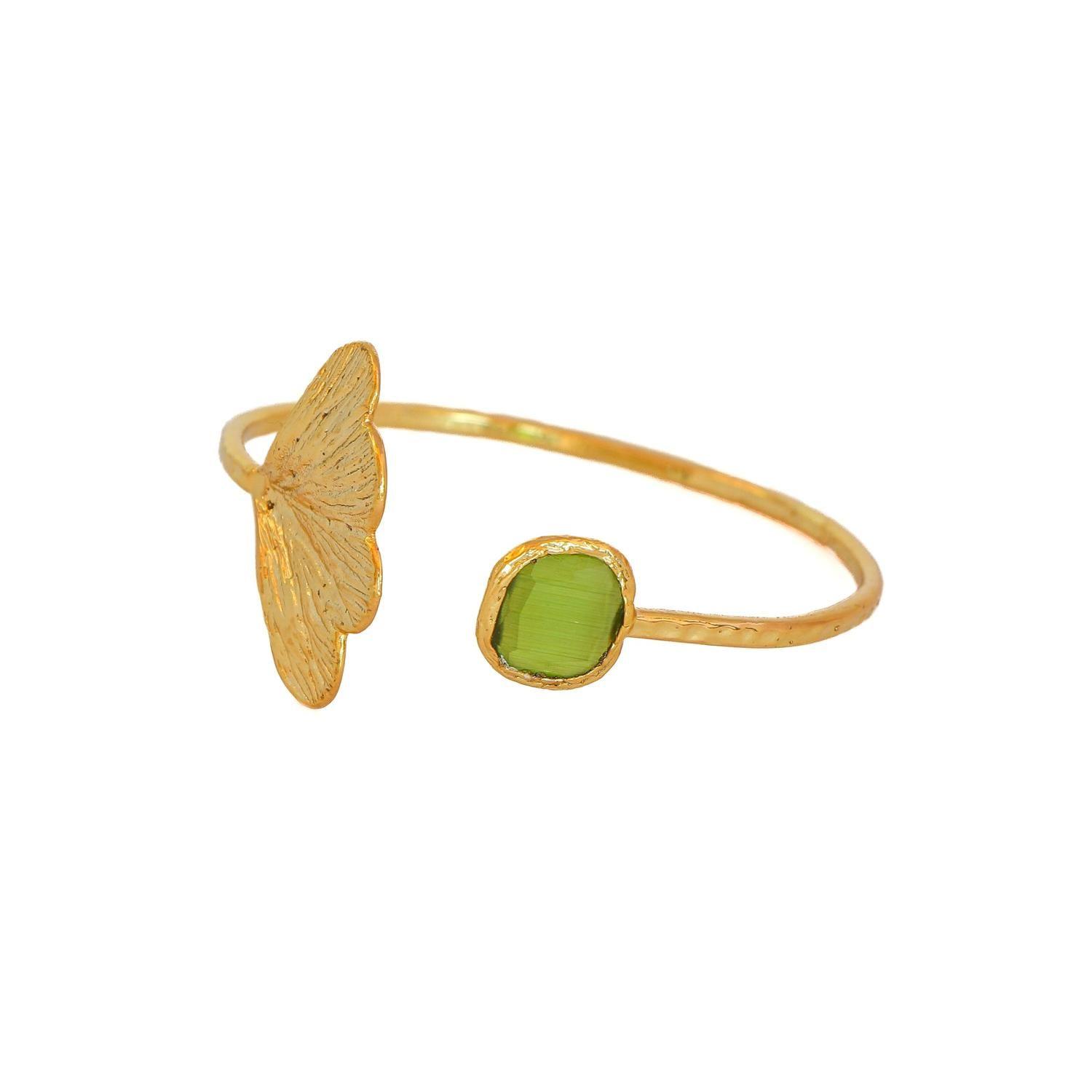 Esclava Ginkgo Verde oliva - Baño de oro 22k-2