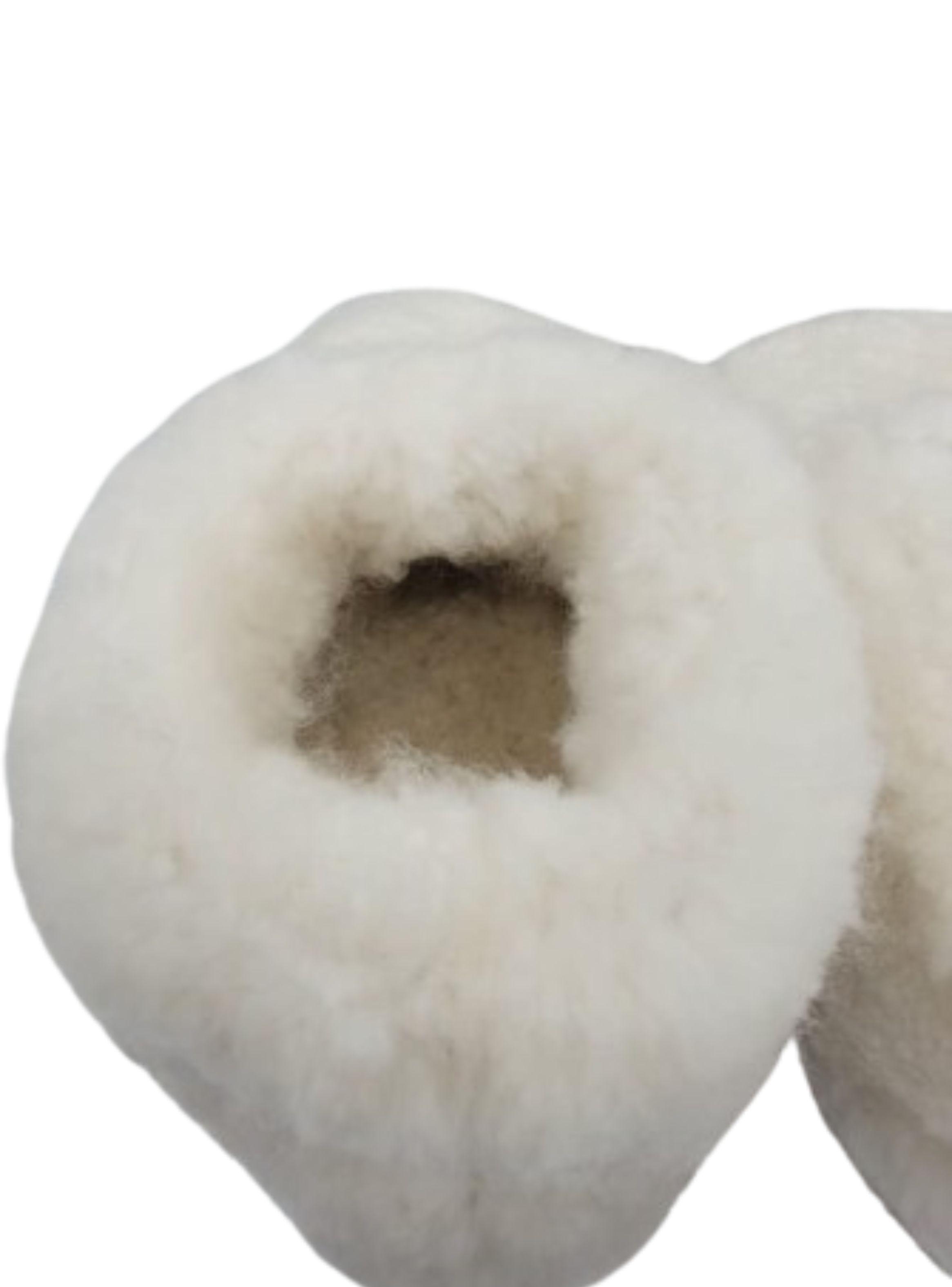 Pantufla de lana natural de oveja con doble piel blanca -2