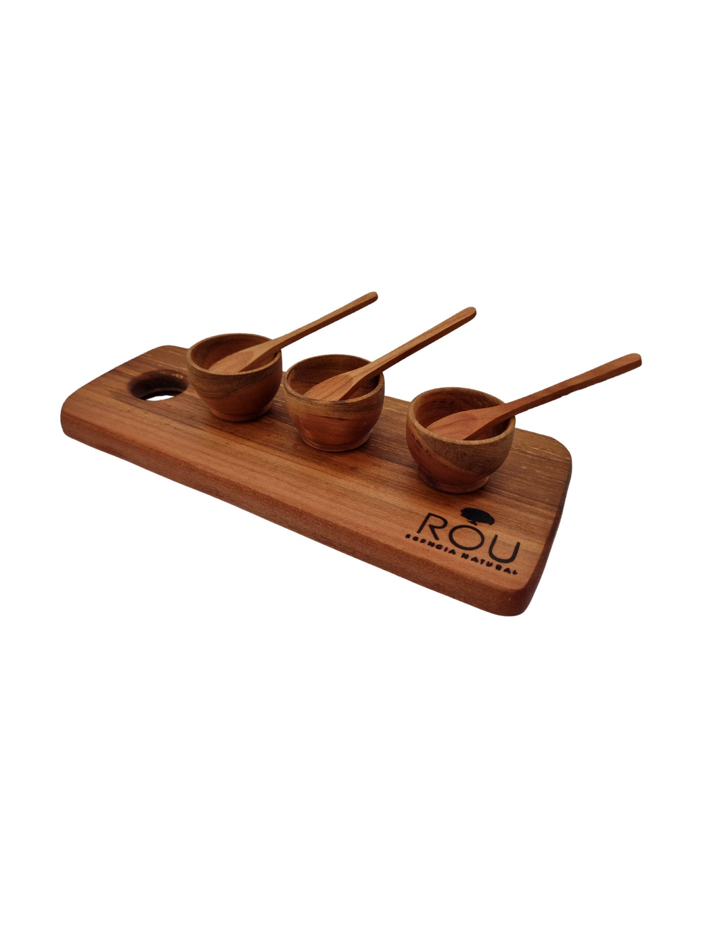 Tabla cóctel de roble con pocillos y cuchara -2