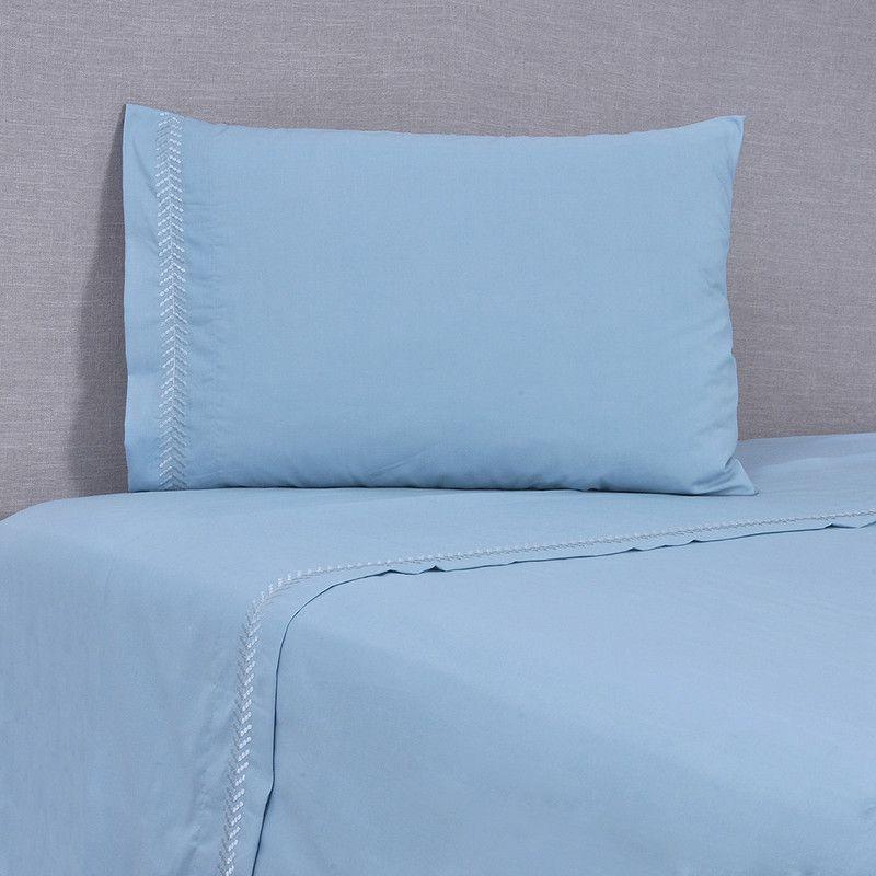 Sábana Bordada 144 Hilos 1.5 P Puntos Celeste-0