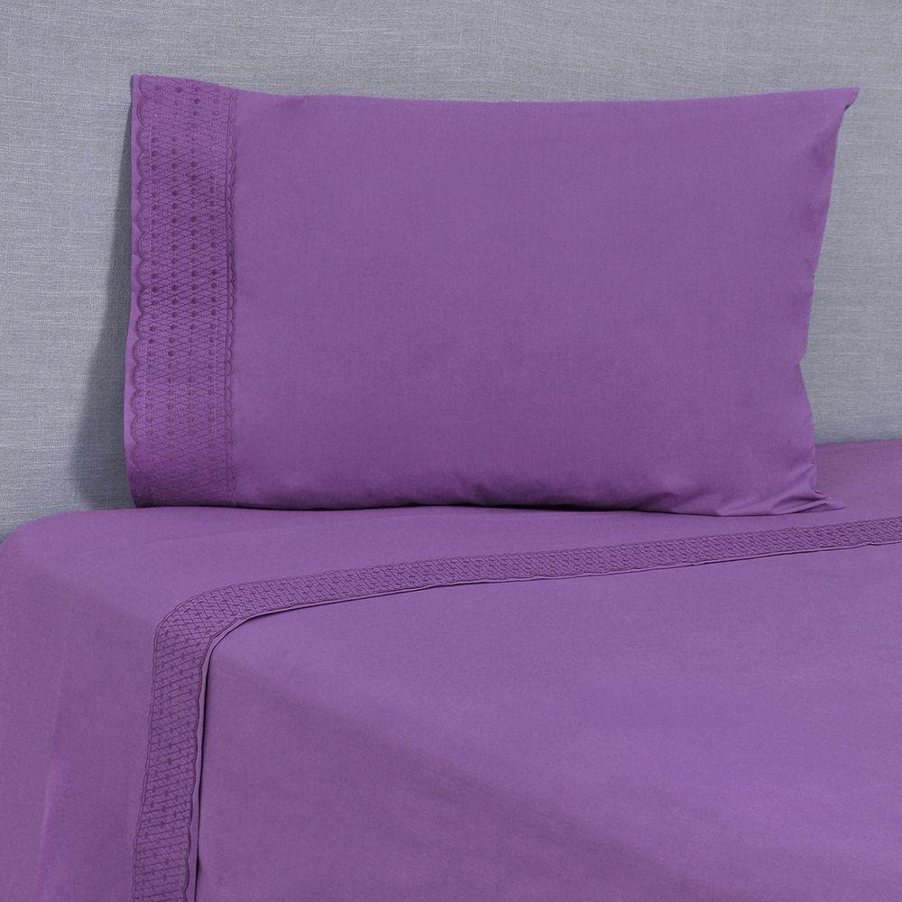 Sabana Lisa  Broderie Bordada 1.5 P Rombos Morado-0