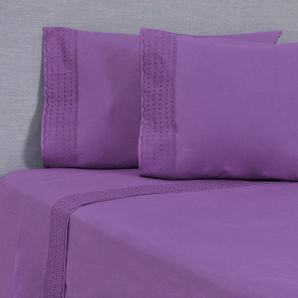Sabana Lisa  Broderie Bordada 2 P Rombos Morado-0