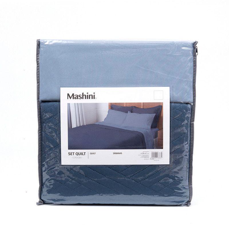 Set Quilt Liso + Sabana Liso King Azul-3