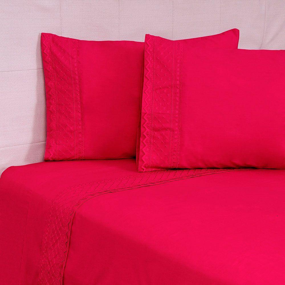 Sabana  Broderie Bordada King Bricks Rojo-0