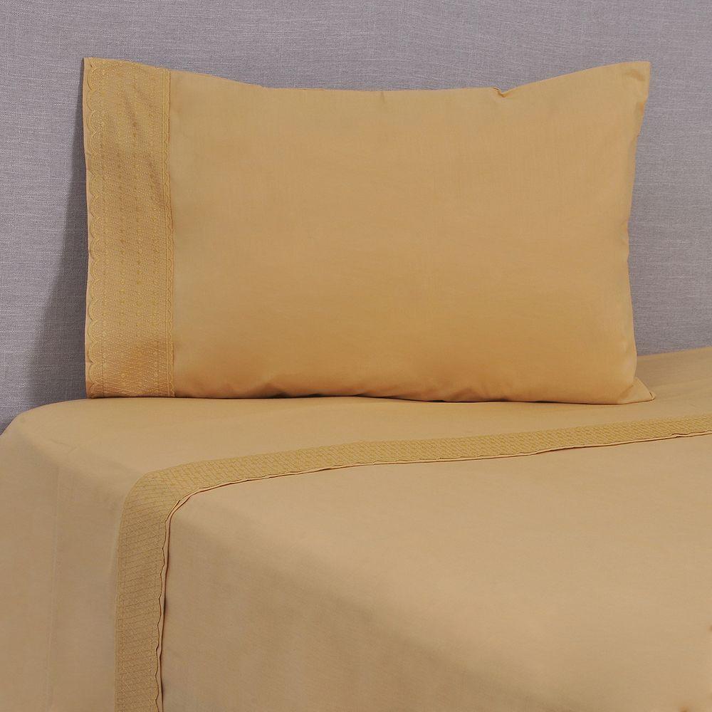 Sabana Lisa  Broderie Bordada 1.5 P Rombos Mostaza-0