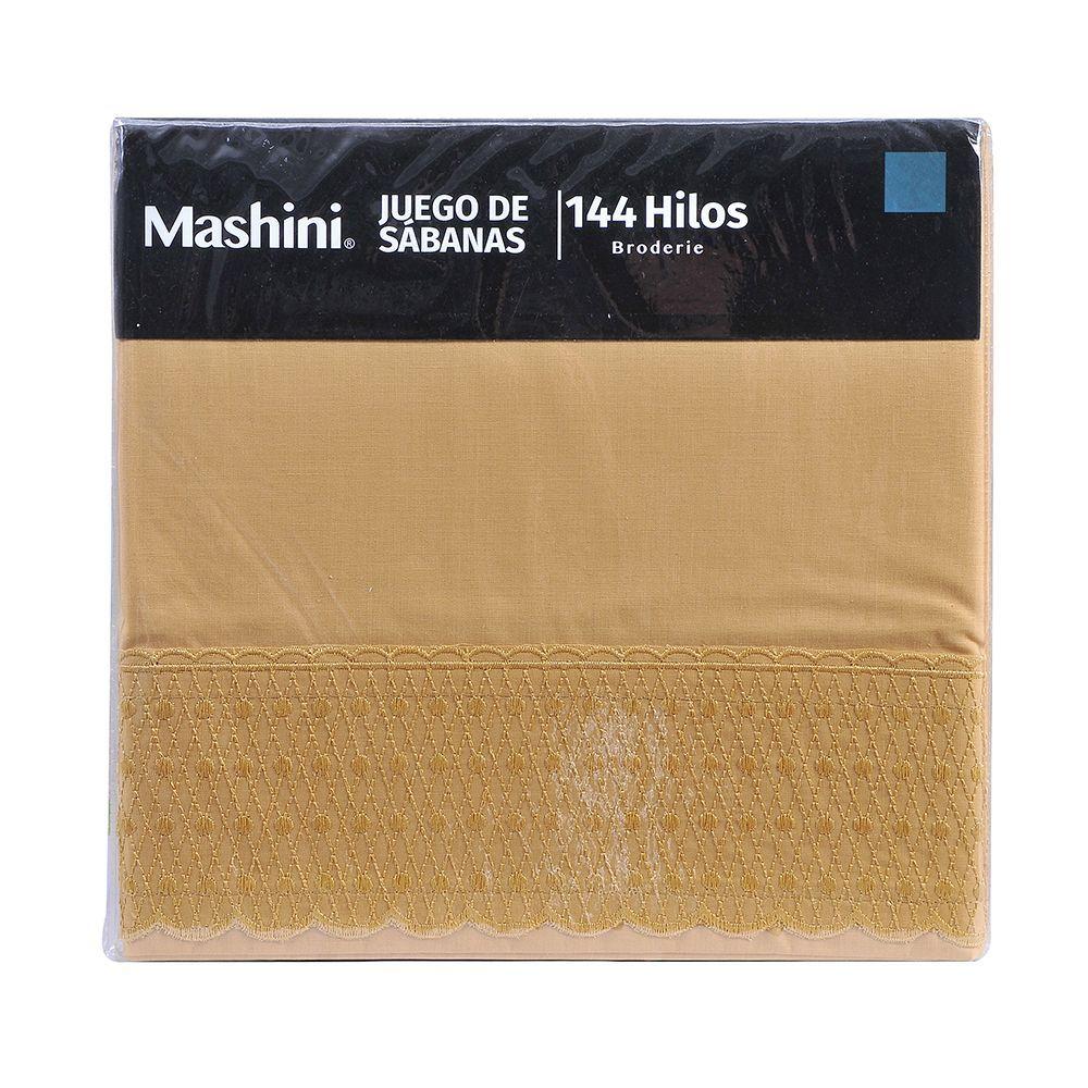 Sabana Lisa  Broderie Bordada 1.5 P Rombos Mostaza-2