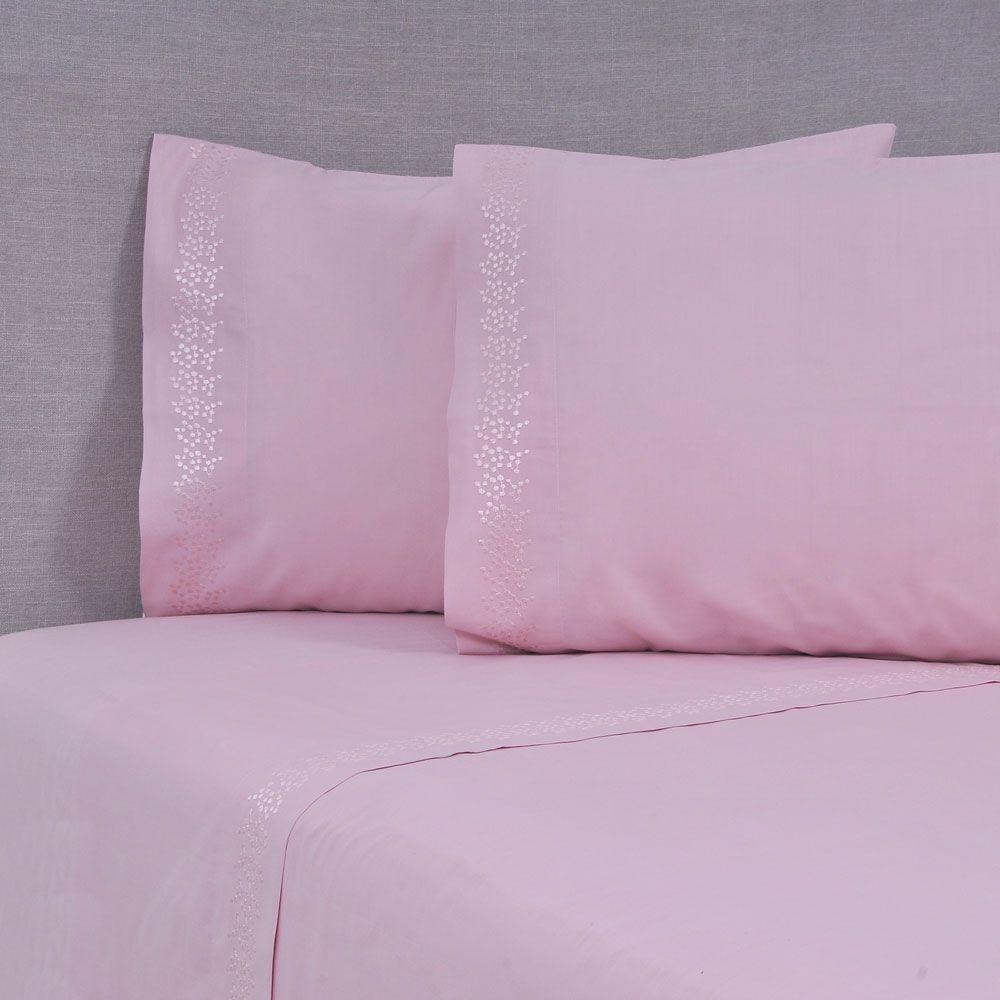 Sábana Bordada 144 Hilos Super king Puntos Pink-0