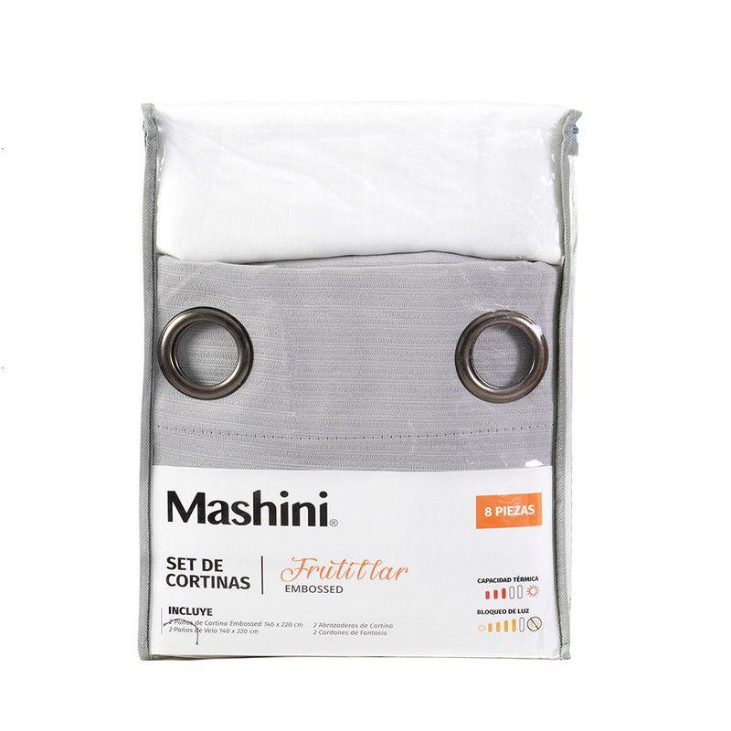 Set Cortina Blackout Emb. 8pzas Arg. 140x220 Gris Frutillar-2