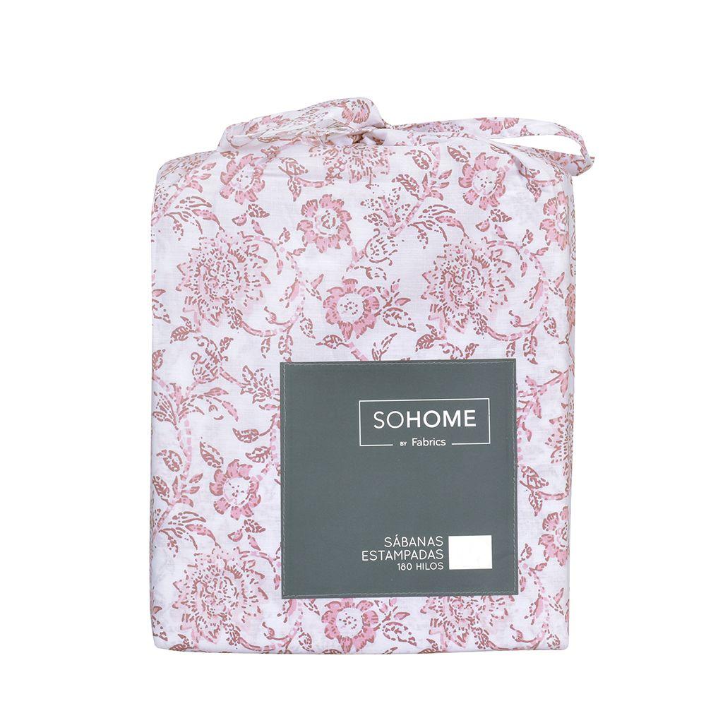 Sabana Estampada  180 h  King rosada flower boho-2