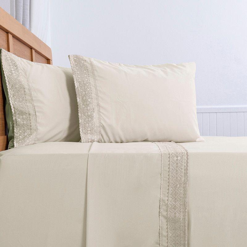 Sabana lisa  MF  Broderie Bordada 2 P Beige-2
