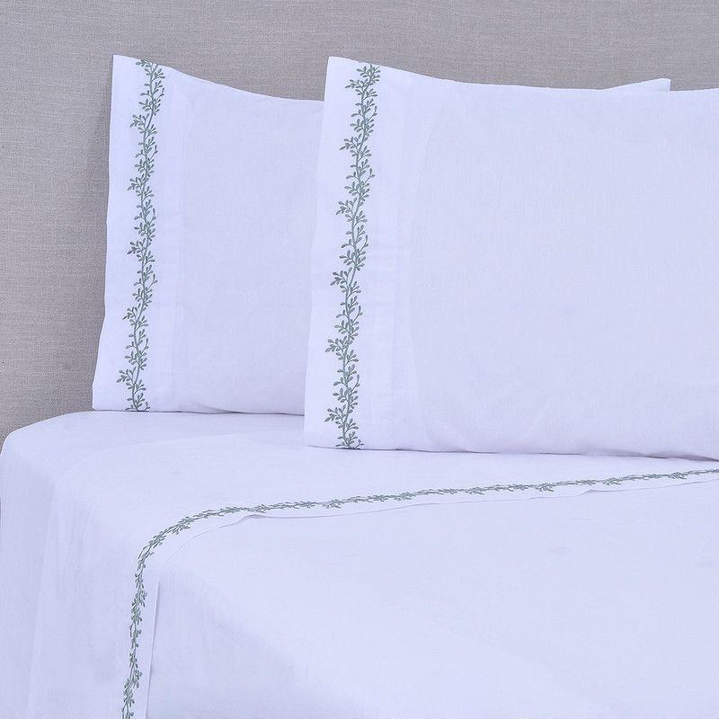 Sábana Bordada 180 Hilos Super king Ramas Verde-0