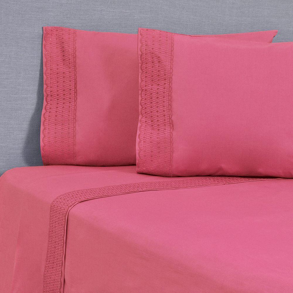 Sabana Lisa  Broderie Bordada 2 P Rombos Rosado-0