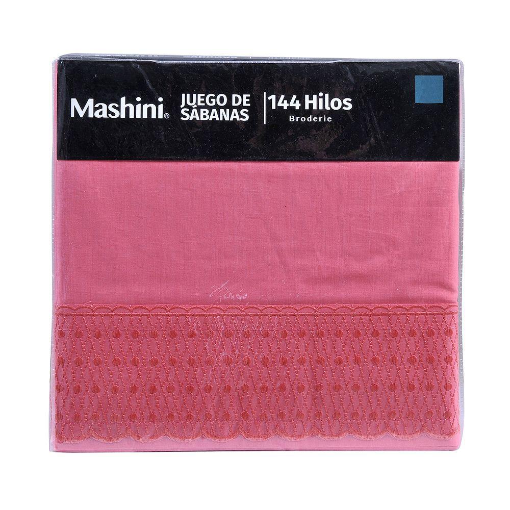 Sabana Lisa  Broderie Bordada 2 P Rombos Rosado-2