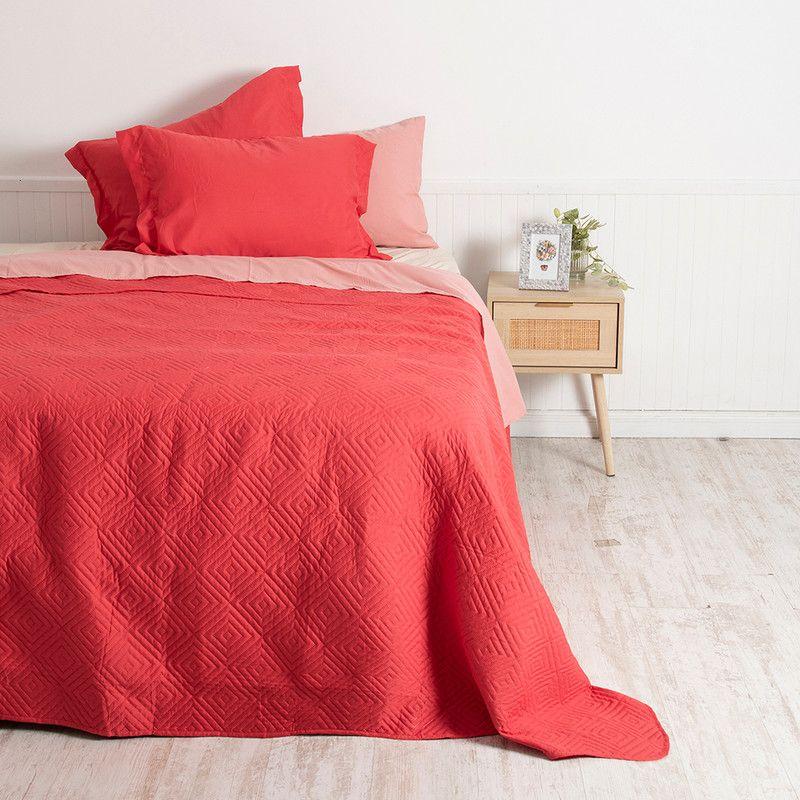 Set Quilt + Sabana Estampada King Coral-0