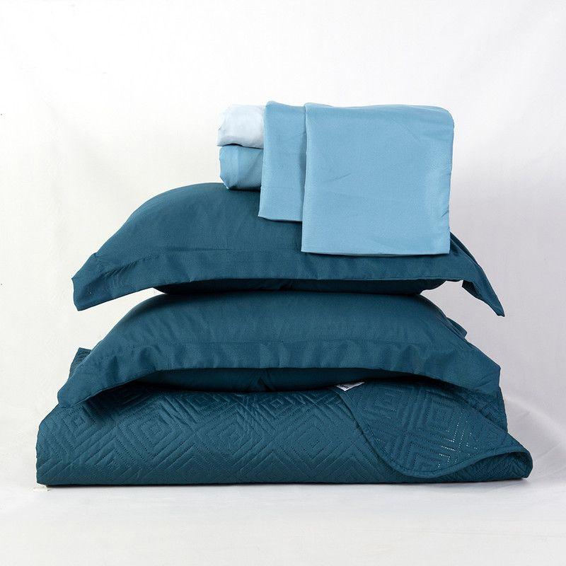Set Quilt + Sabana Estampada 1.5 P Azul-2