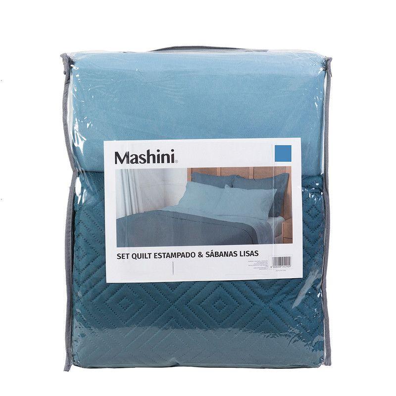 Set Quilt + Sabana Estampada 1.5 P Azul-3