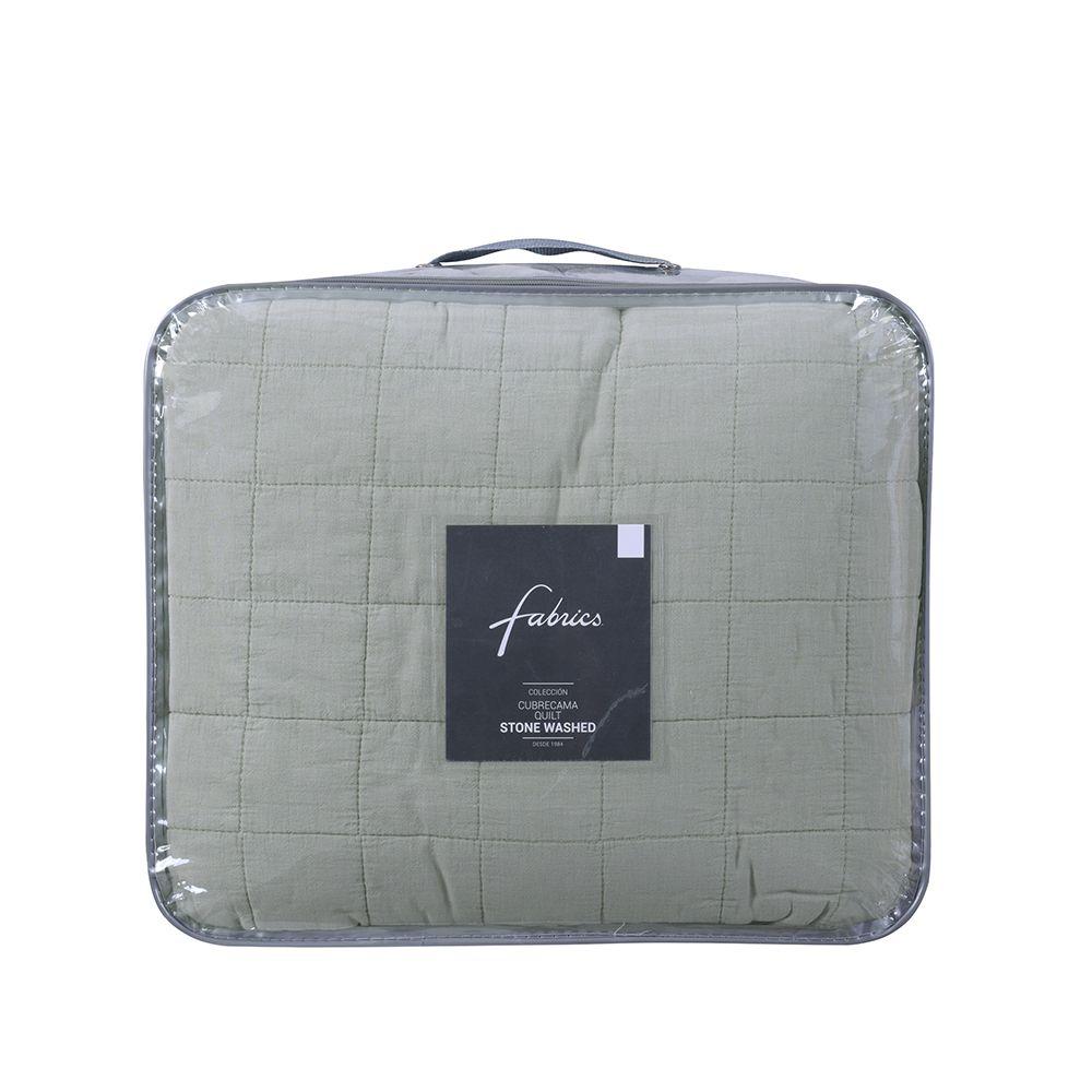 Quilt algodon stone Liso King cuadros verde Fabrics-2