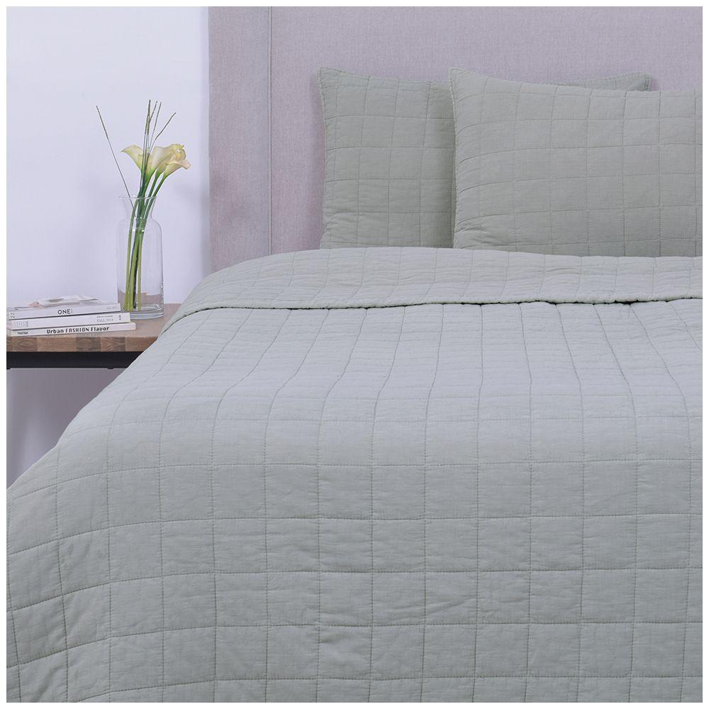 Quilt algodon stone Liso King cuadros verde Fabrics-0