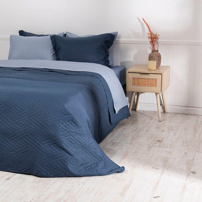Set Quilt Liso + Sabana Liso 1.5 P Azul-2