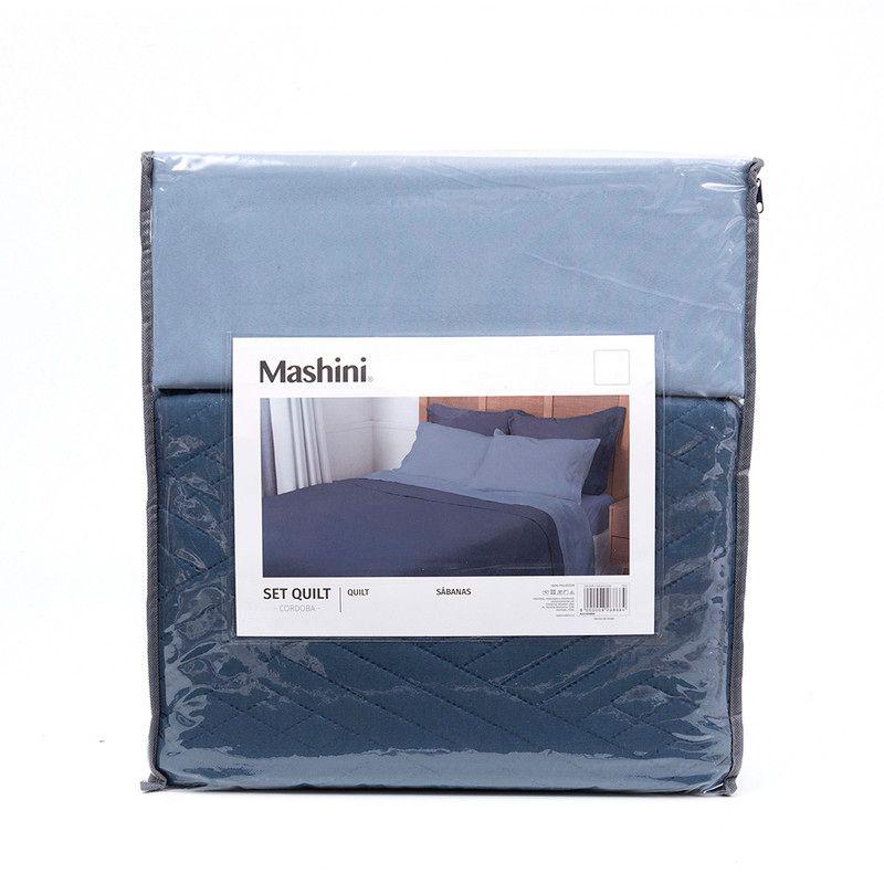 Set Quilt Liso + Sabana Liso 1.5 P Azul-4
