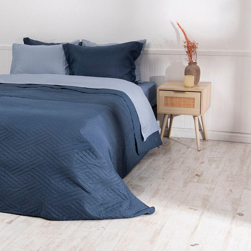 Set Quilt Liso + Sabana Liso 2 P Azul-2