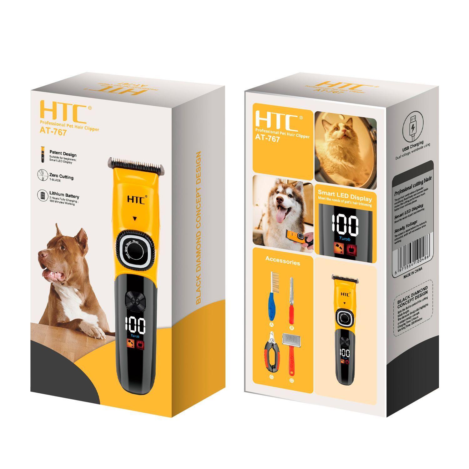 CORTADORA DE PELO INALAMBRICA PARA MASCOTAS HTC, DOBLE VELOCIDAD DE CONTROL, PANTALLA LED -3