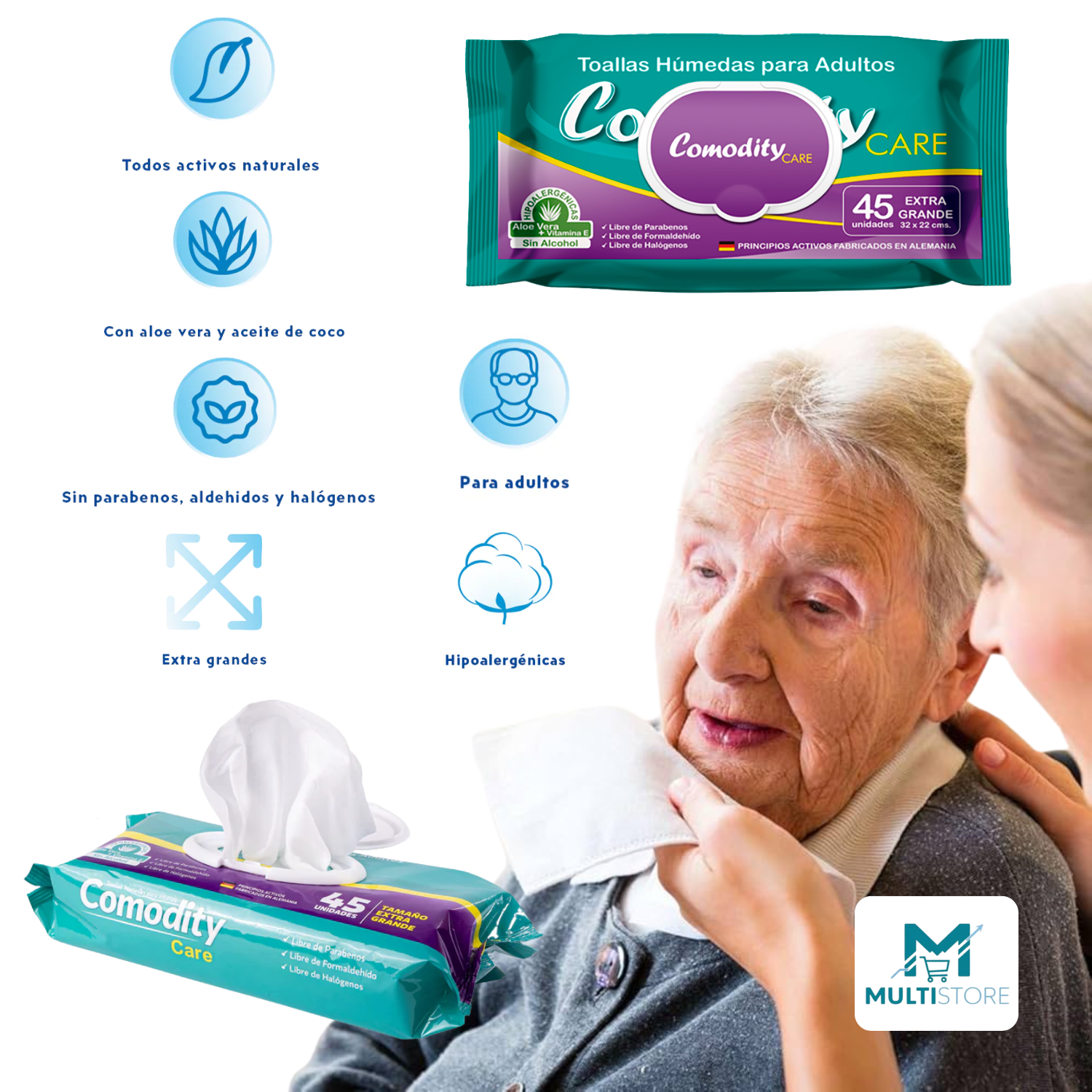 Toallitas Humedas Adulto Comodity X45 Tamaño Extra Grande-2