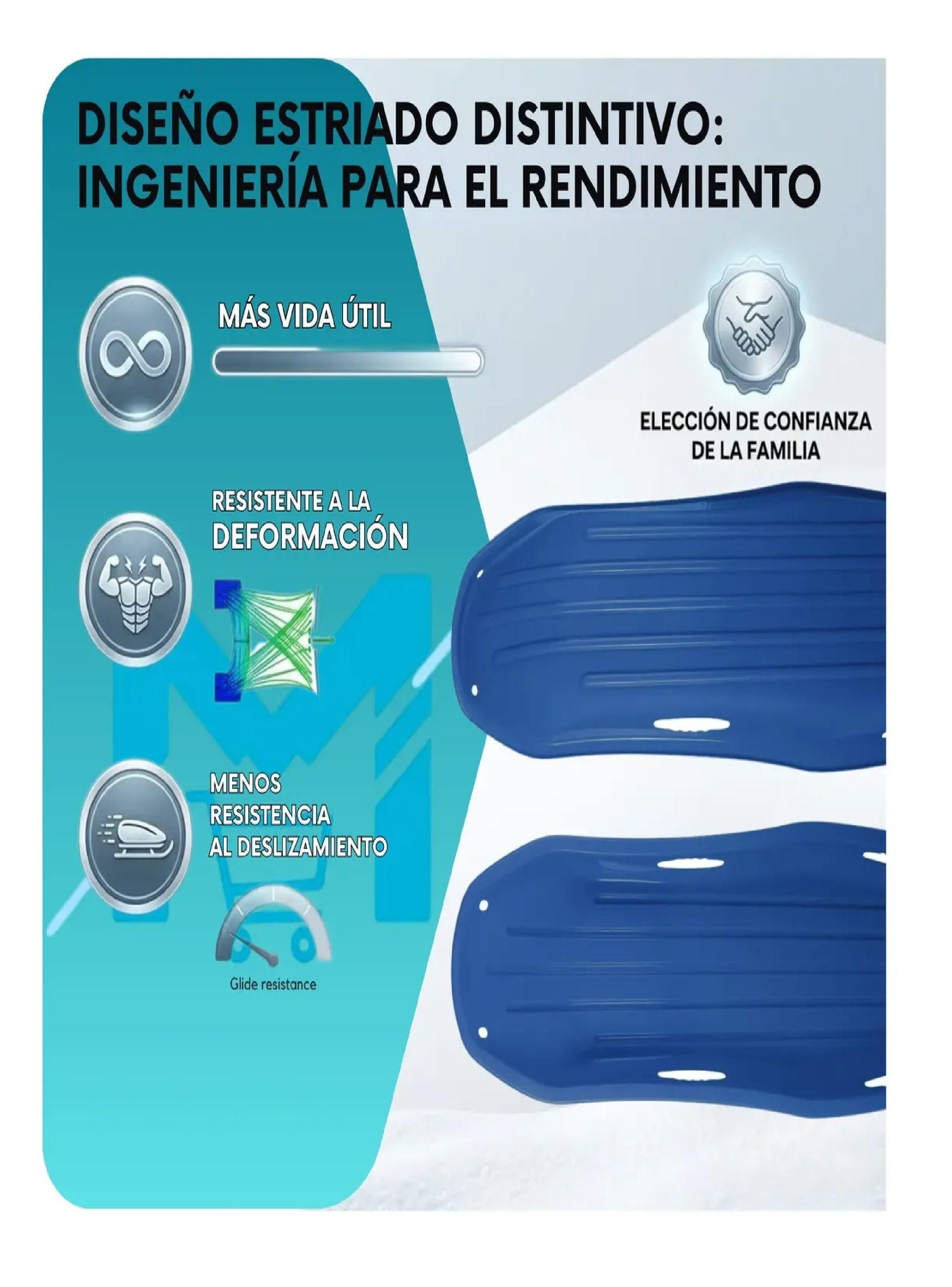 Trineo Nieve Deslizador Infantil Adulto 2puestos 120 Cm Azul-7