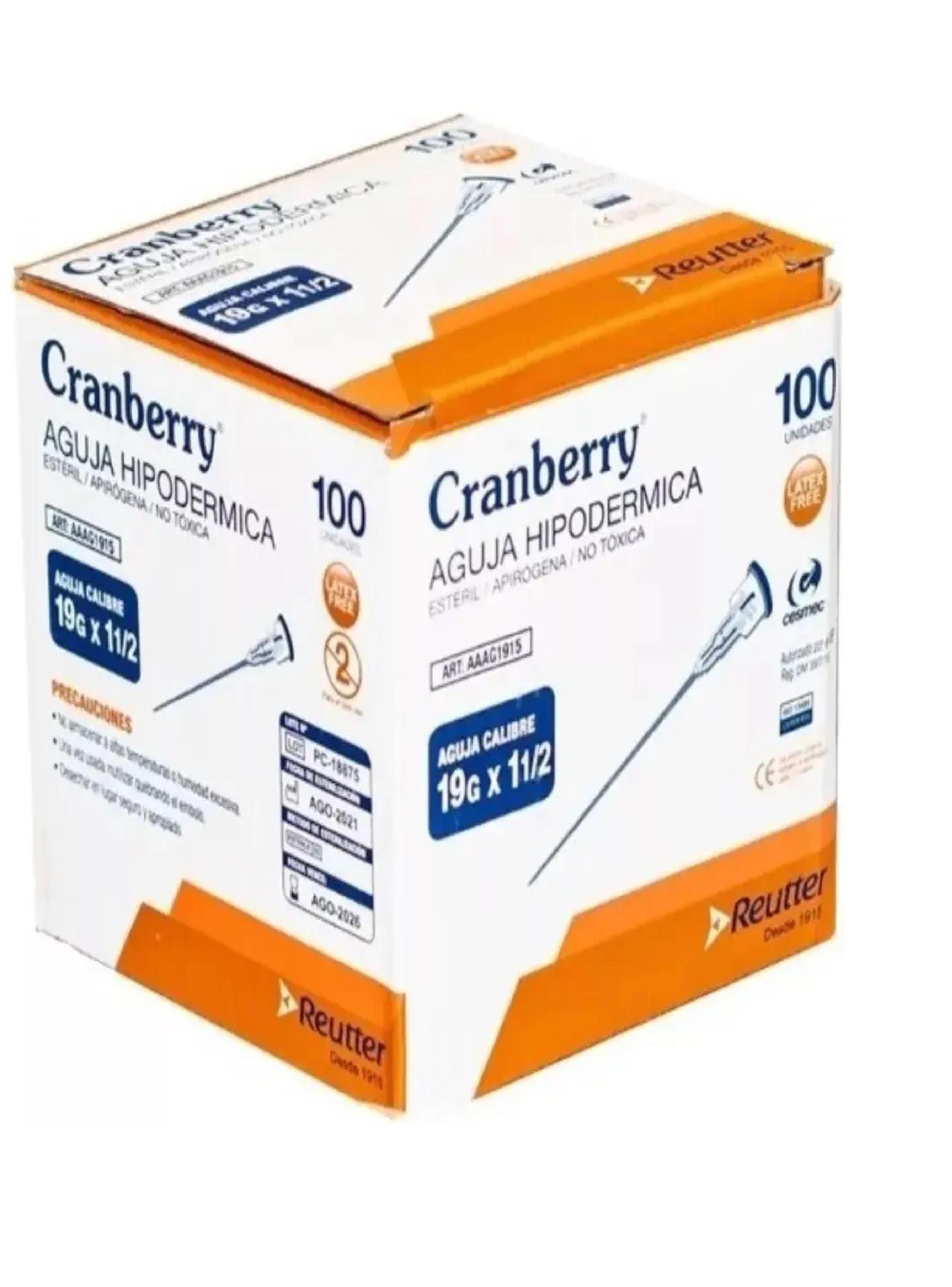Aguja Hipodermica 19g X 1 Medio Cranberry Caja 100 Unidades-2