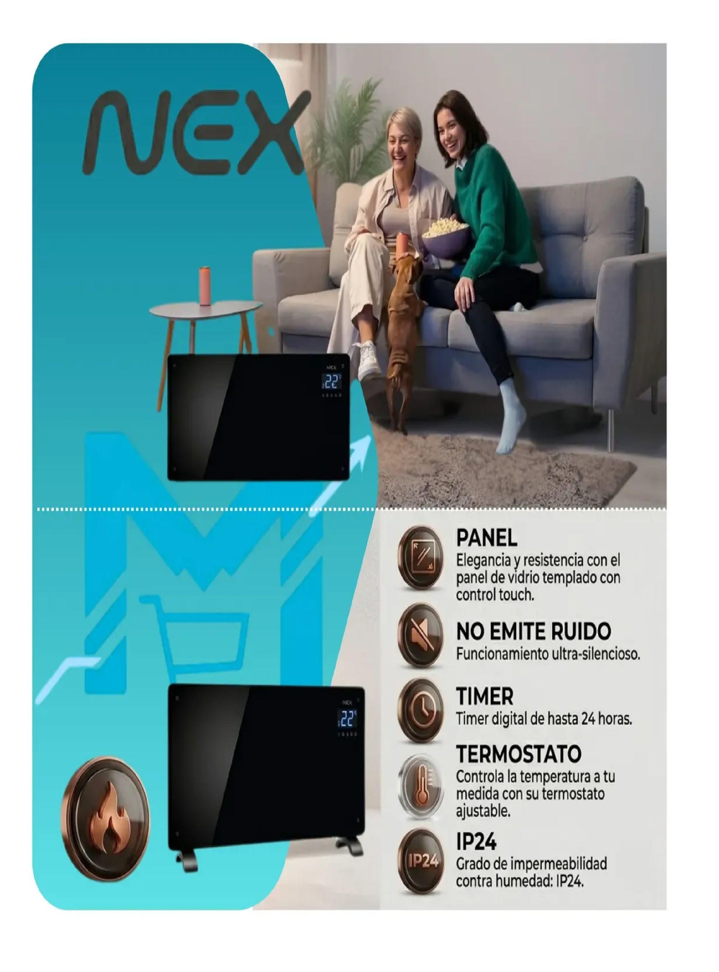 Convector Panel El ctrico Nex 1800w Vidrio Templado Negro-2