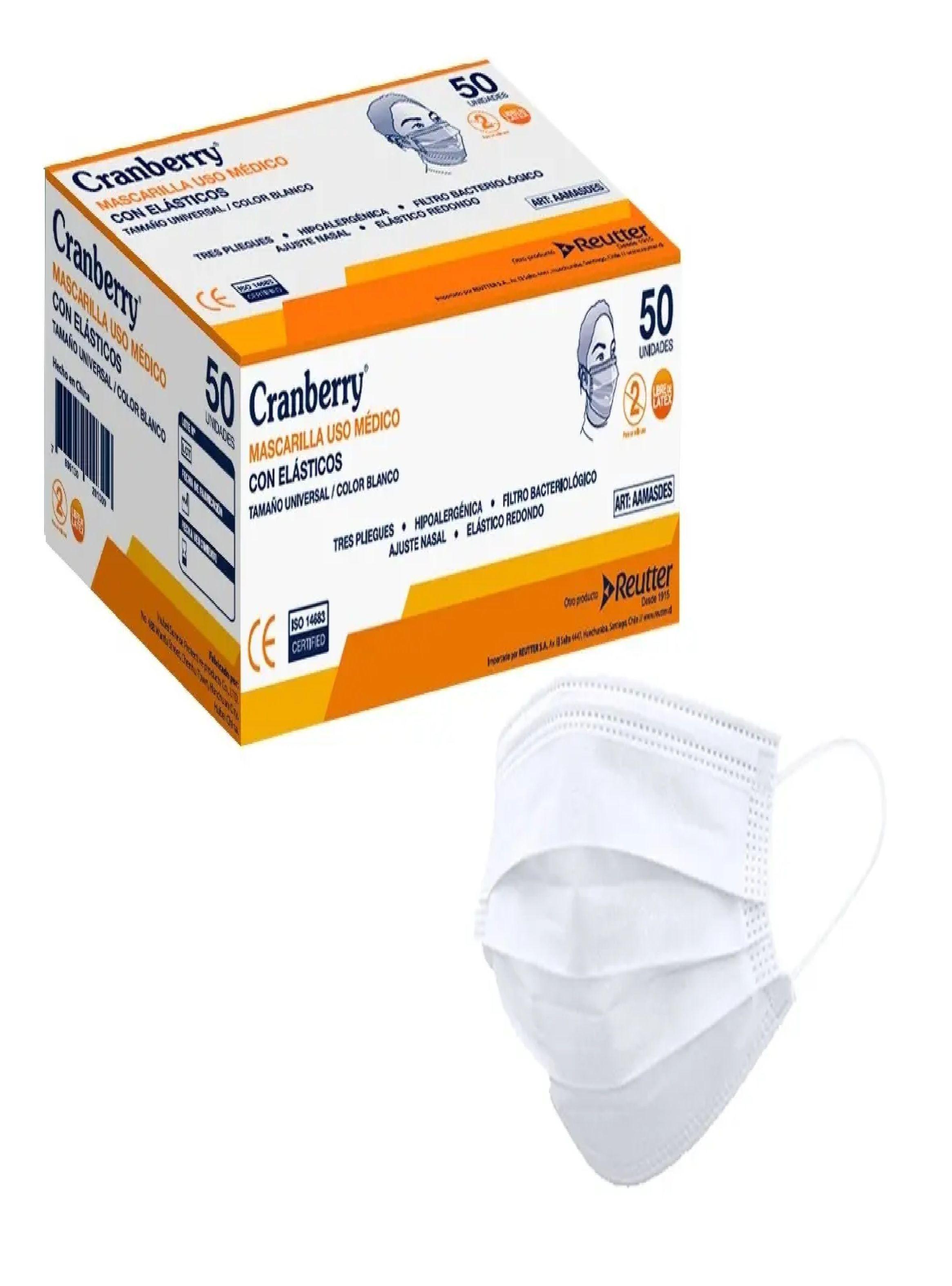 Mascarilla 3 Pliegues Con El sticos Cranberry Caja 50uni Bla-3