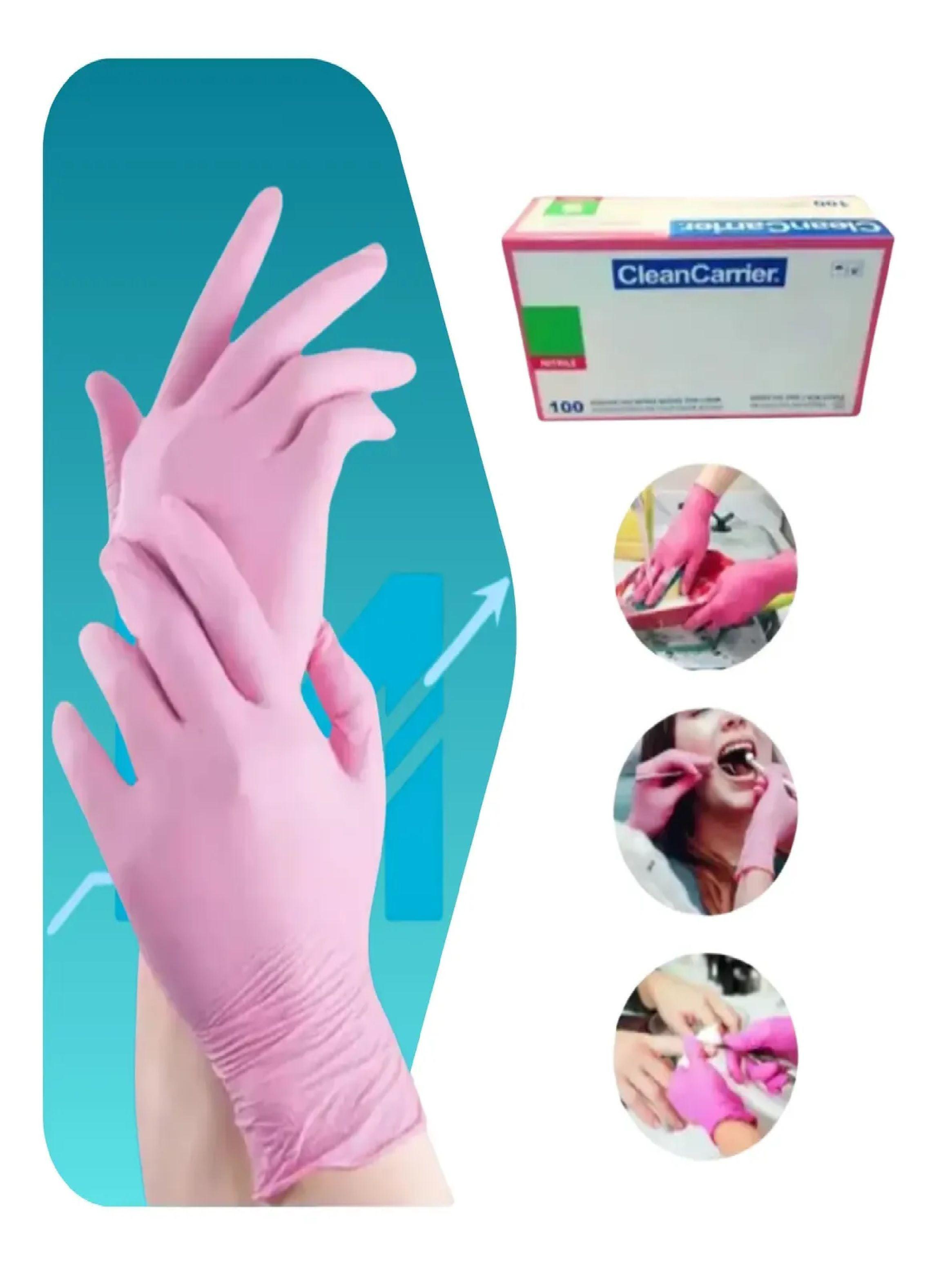 Pack X1000 Guantes De Nitrilo Rosado Libre Polvo Talla L-3