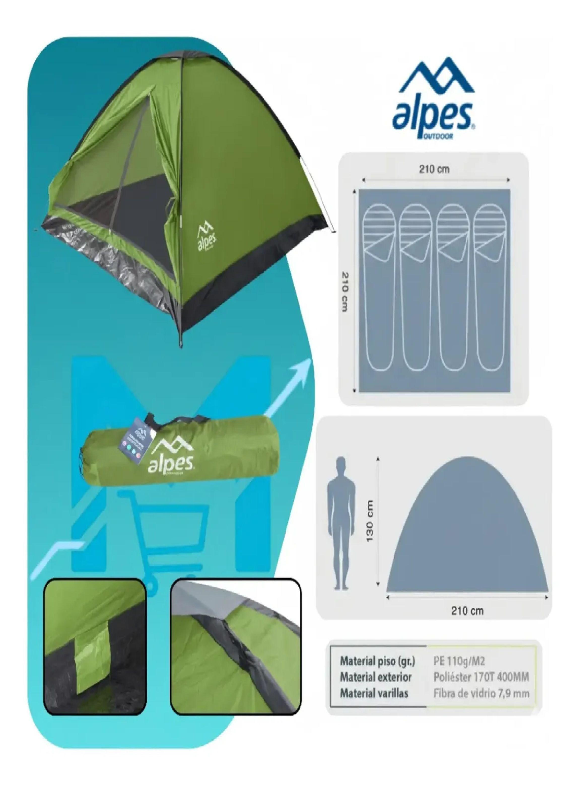 Carpa Alpes Galapagos 4 Personas Verde Camping Familiar-2