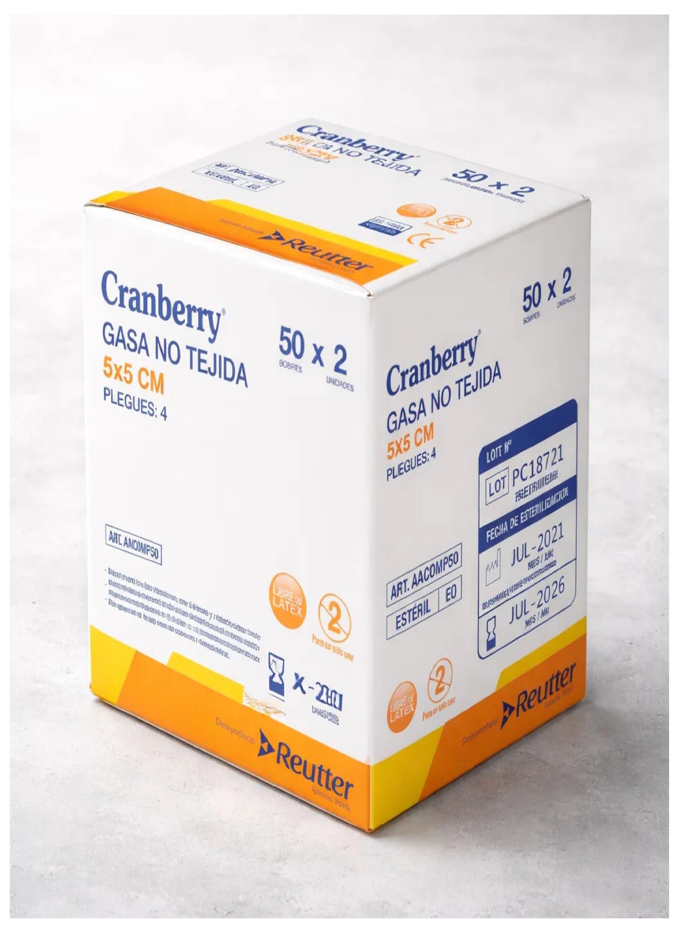 Gasa Esteril 5x5 Caja 50 Sobres X 2 Cranberry-5