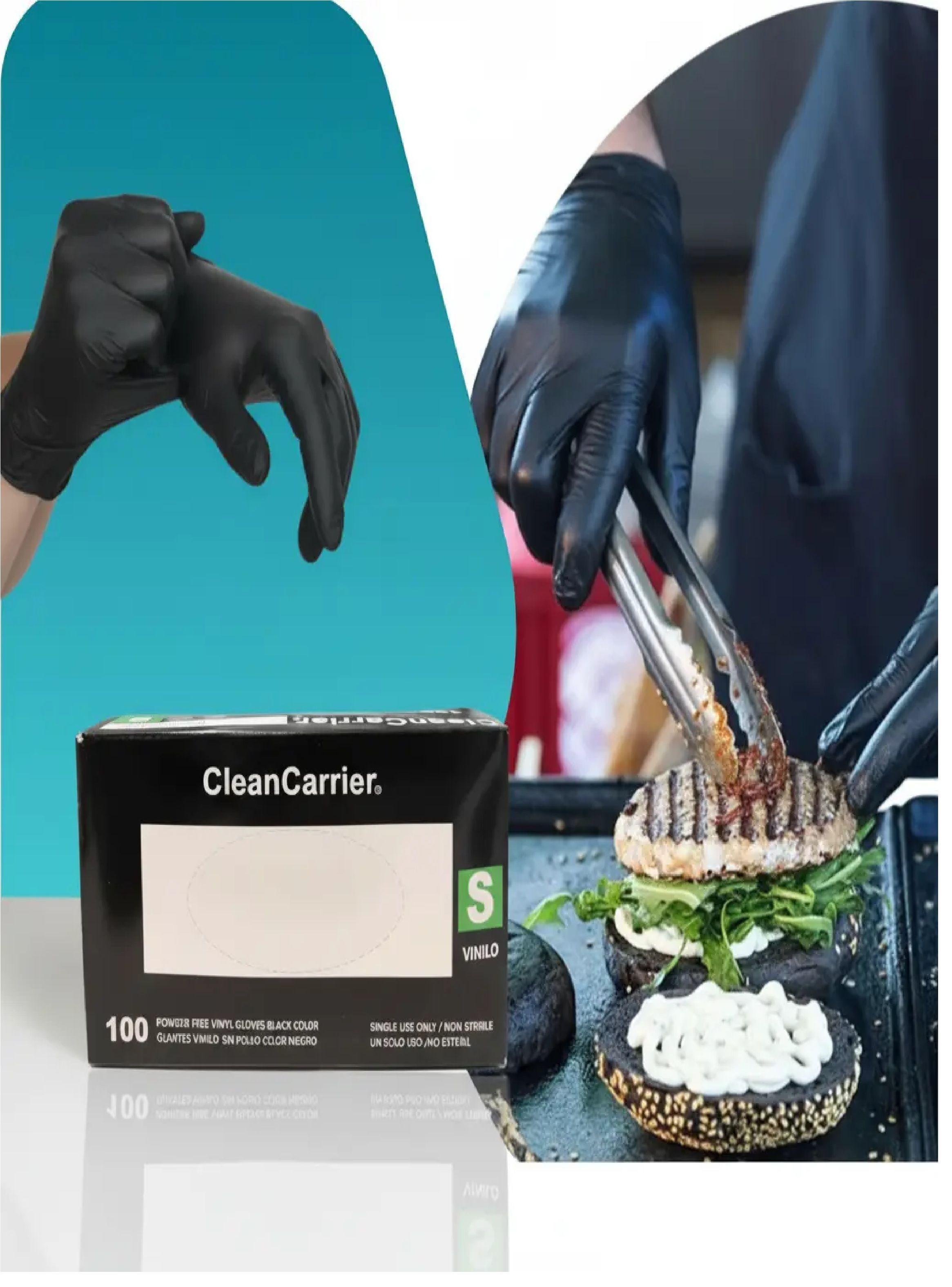 Pack X 500 Guantes De Vinilo Negro Cleancarrier Bioseguridad Talla S-5