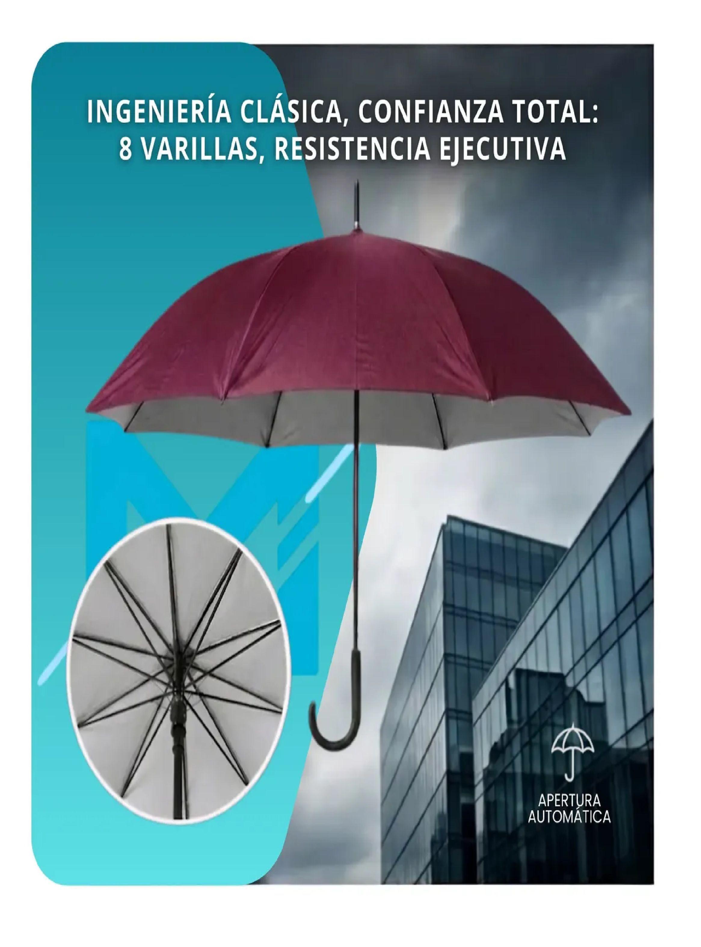 Paraguas Ejecutivo Automatico 100cm Proteccion Uv Reforzado Bordo-3