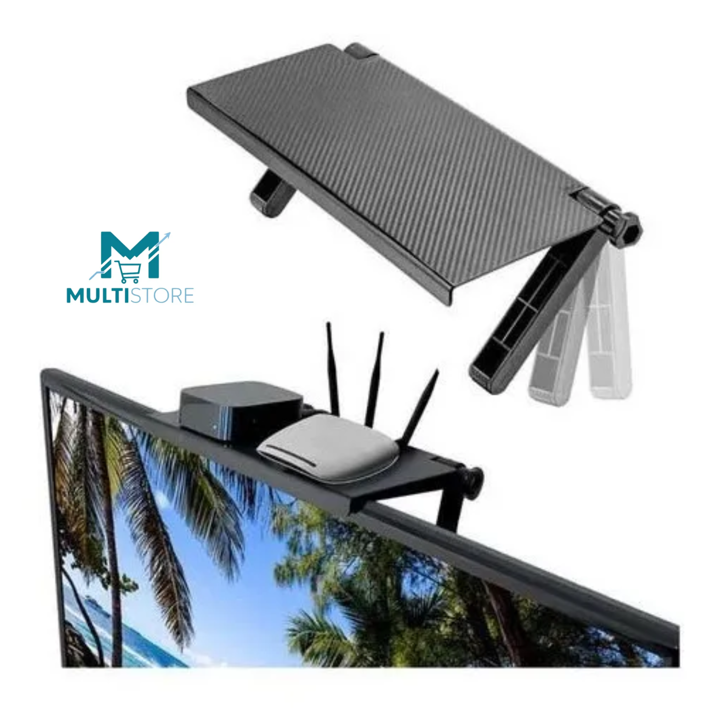 Repisa Estante Soporte Sobre Pantalla Tv Ajustable Plegable Negro-7