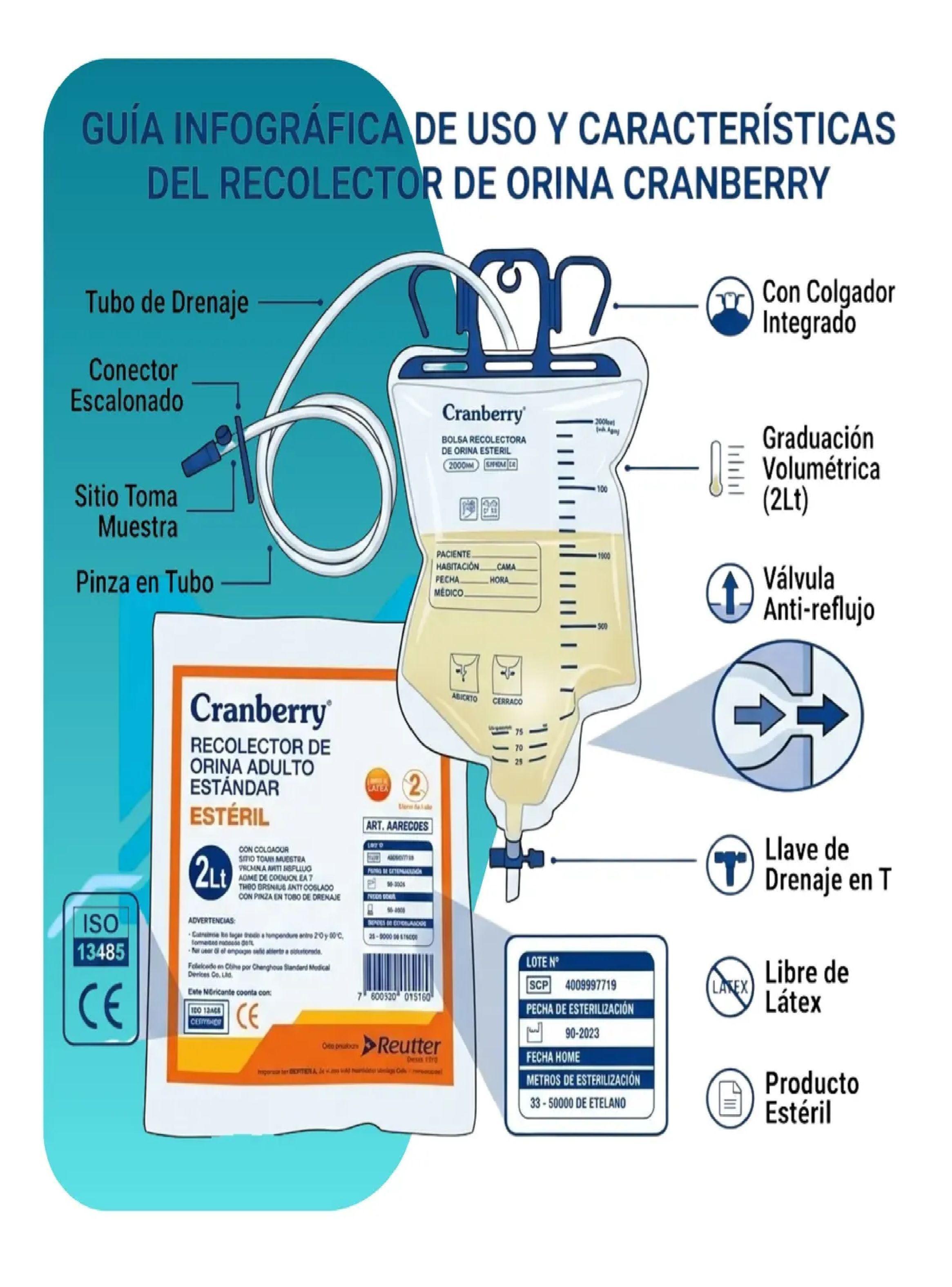 Bolsa Recolectora De Orina Adulto 2 Litros Cranberry Esteril-3