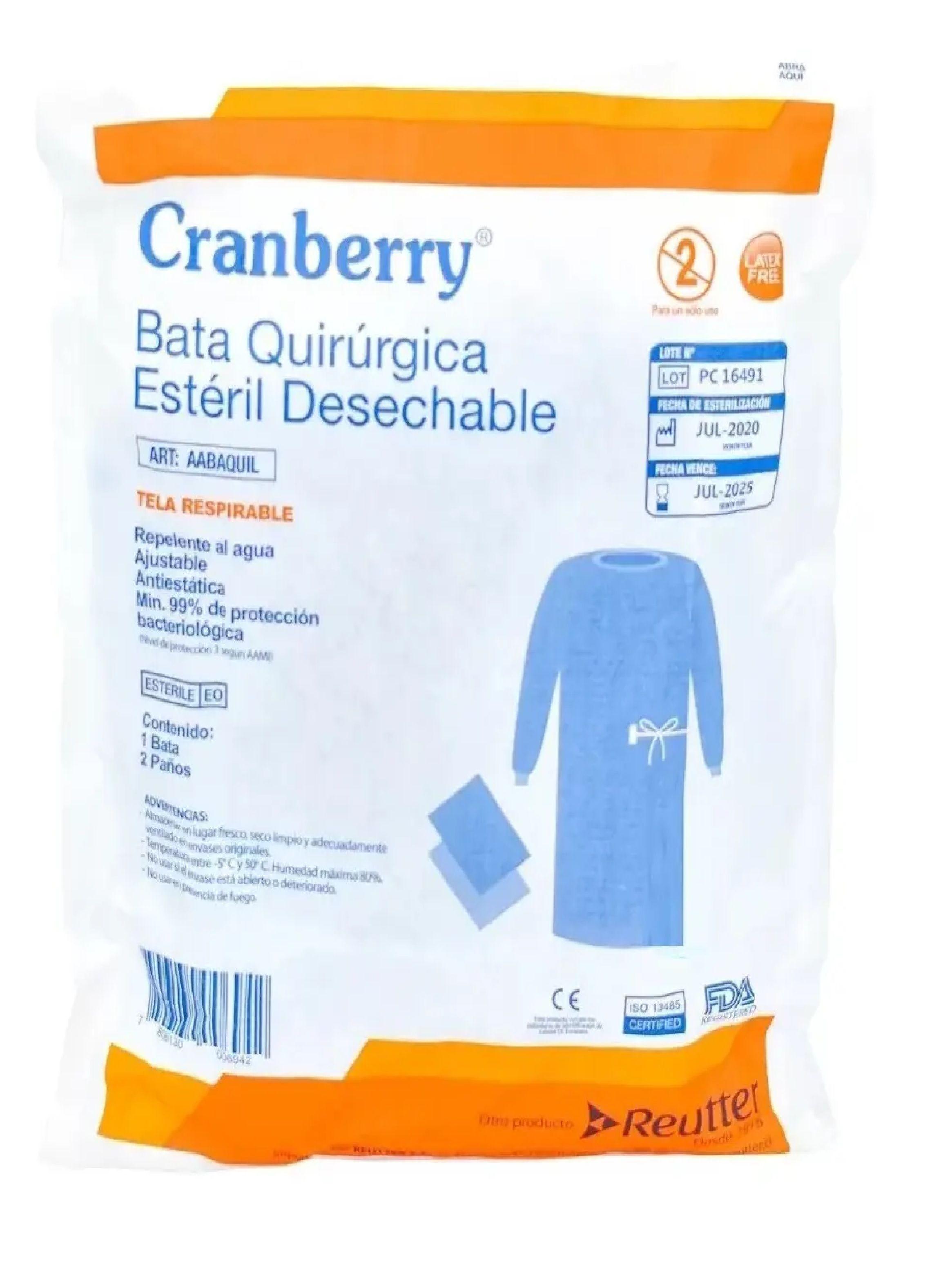 Bata Quirurgica Esteril Cranberry 2 Paños Talla S-3
