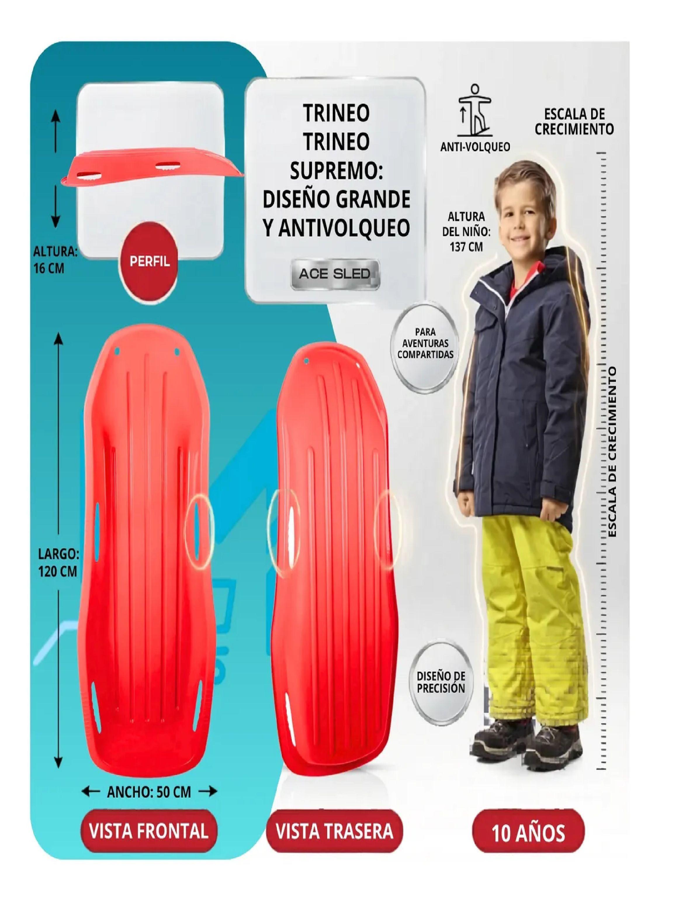 Trineo Nieve Deslizador Infantil Adulto 2puestos 120 Cm Rojo-1