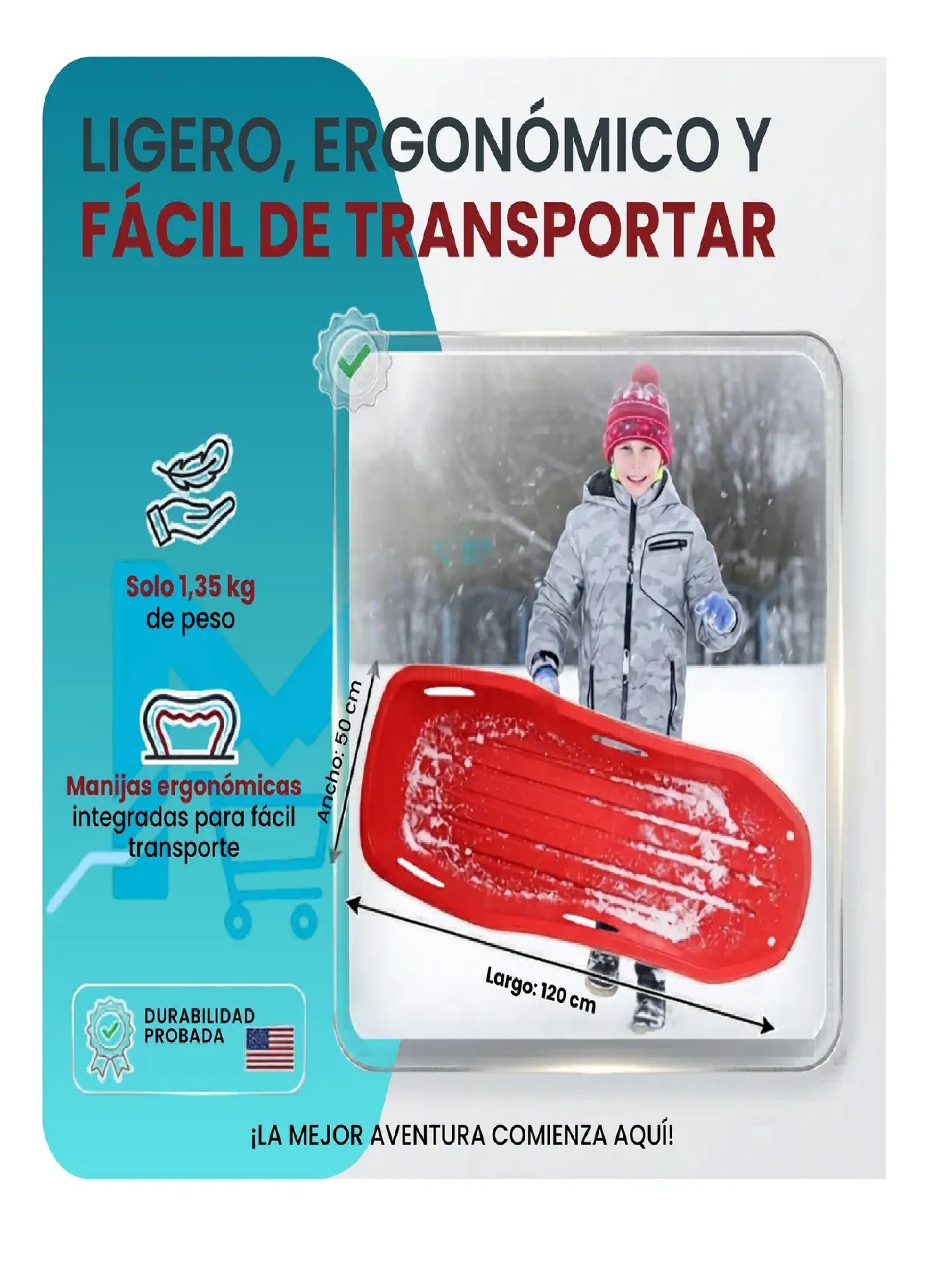 Trineo Nieve Deslizador Infantil Adulto 2puestos 120 Cm Rojo-6