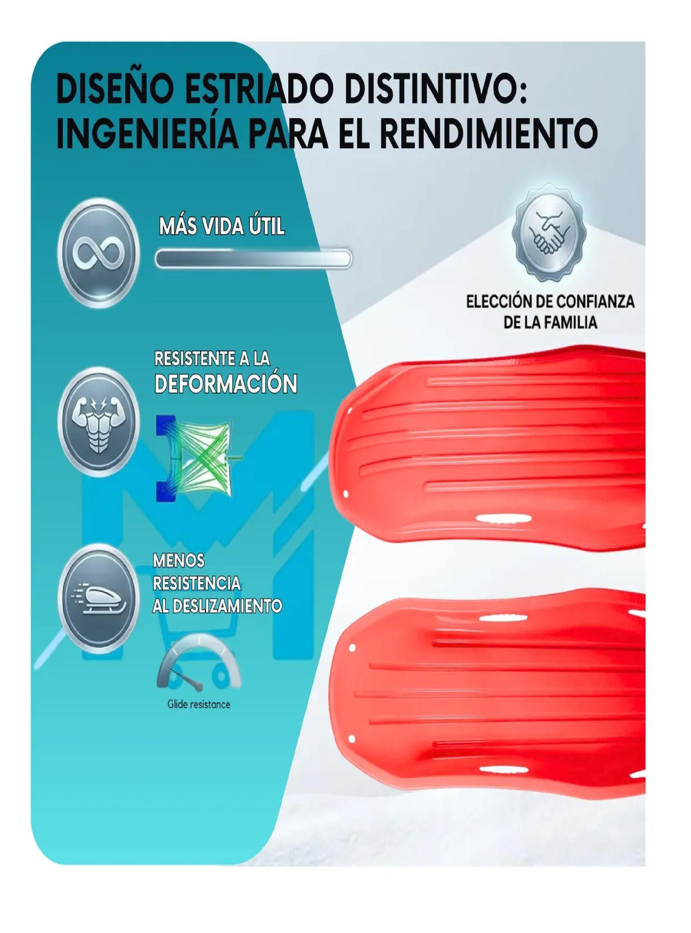 Trineo Nieve Deslizador Infantil Adulto 2puestos 120 Cm Rojo-7