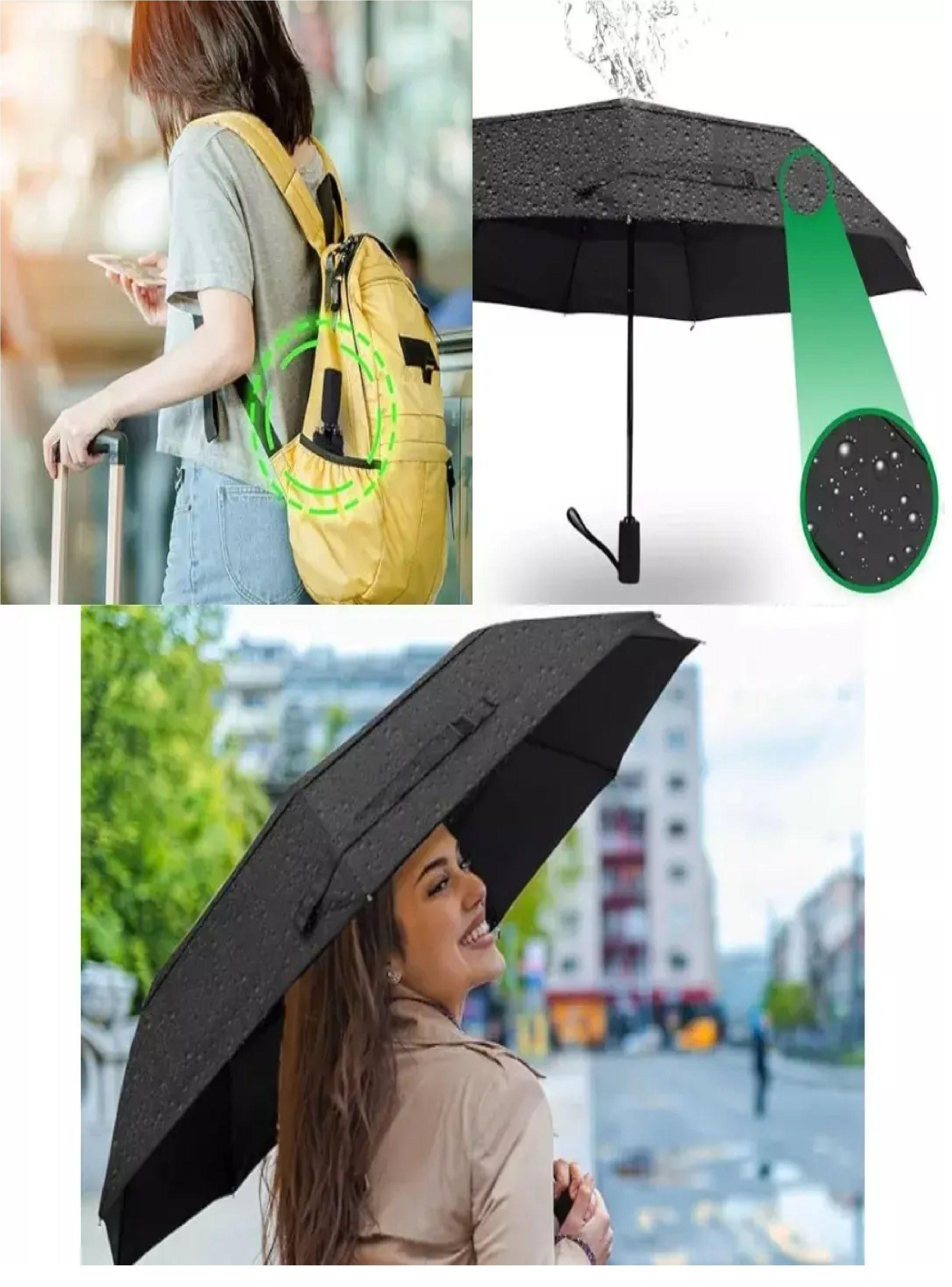 Paraguas Plegable Impermeable Retractil De Bolsillo Negro-3
