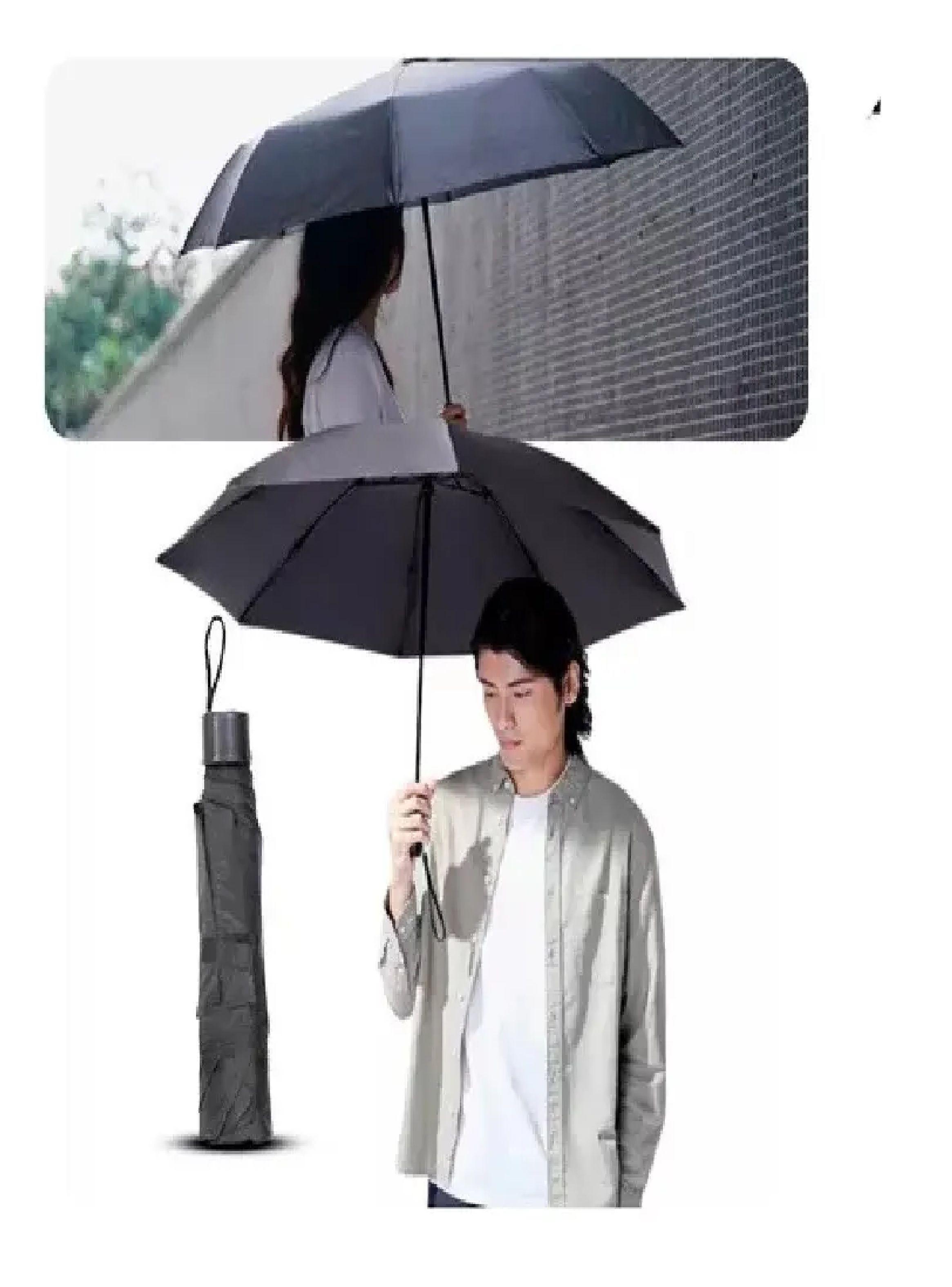 Paraguas Plegable Impermeable Retractil De Bolsillo Negro-4