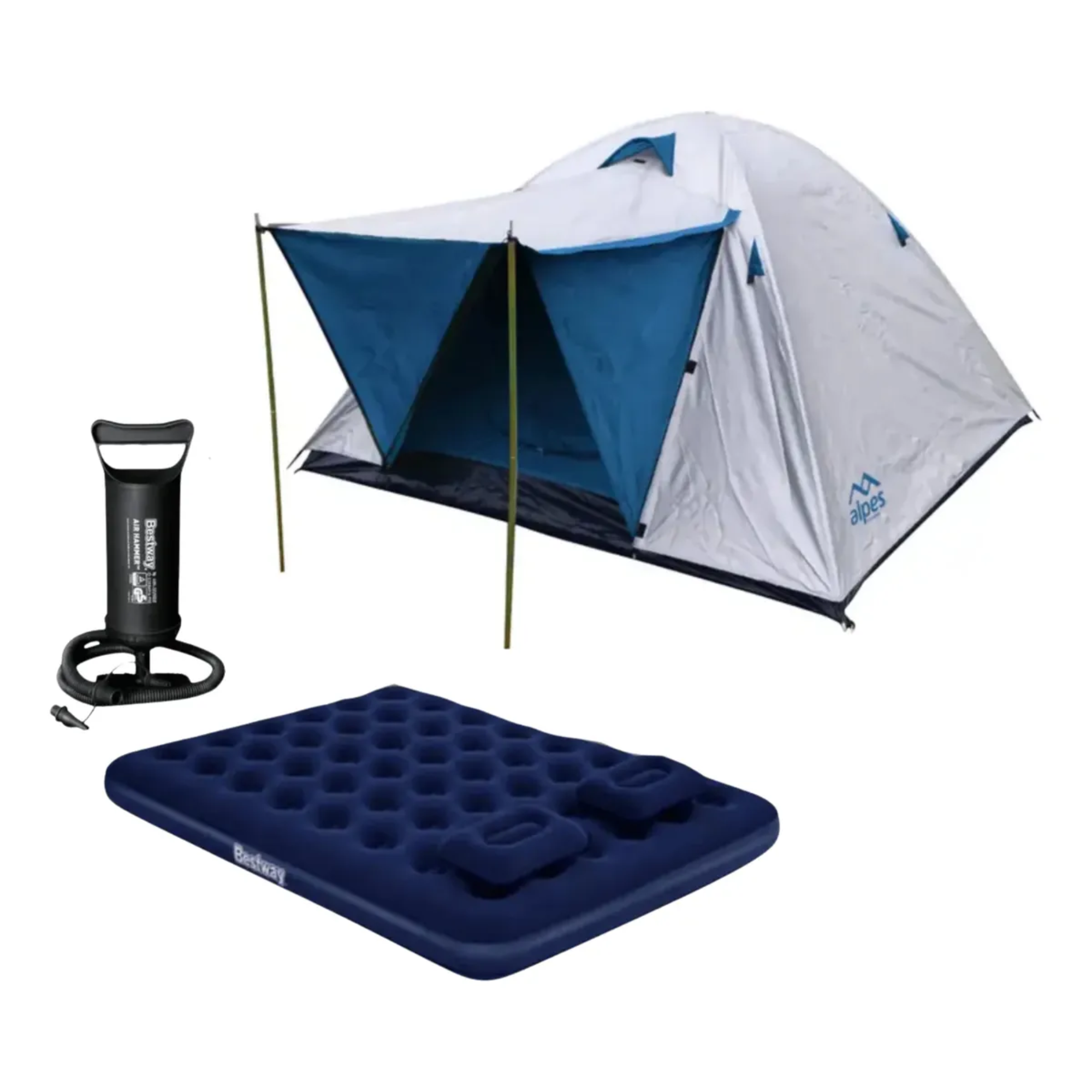 Carpa Alpes 4p Iguazú + Colchón 2pl + Inflador + 2 Almohadas Azul-0